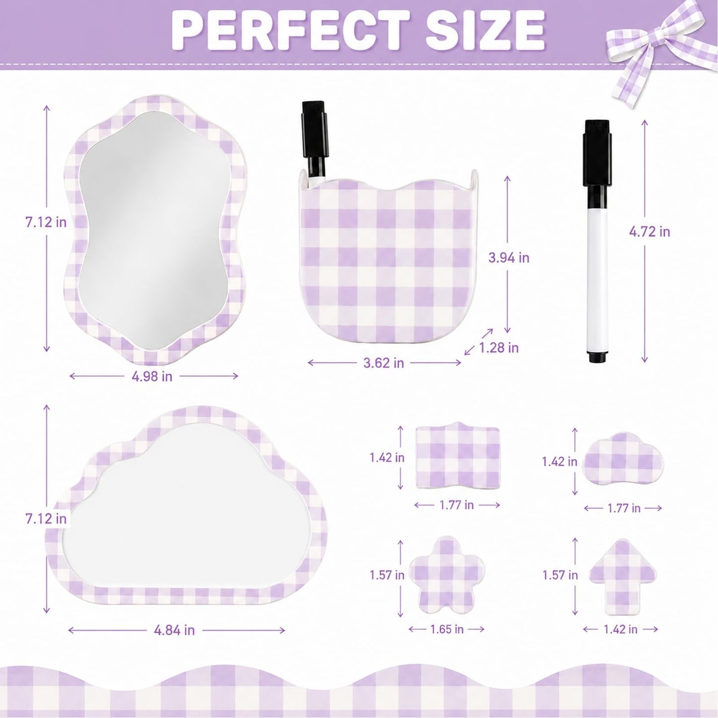 Svartur Magnetic Locker Accessories Set - Locker Mirror, Dry Erase Whiteboard, Magnetic Pen Holder & Cute Magnets, Aesthetic School Locker Decor for Girls, Locker Organizer Kit, Purple
