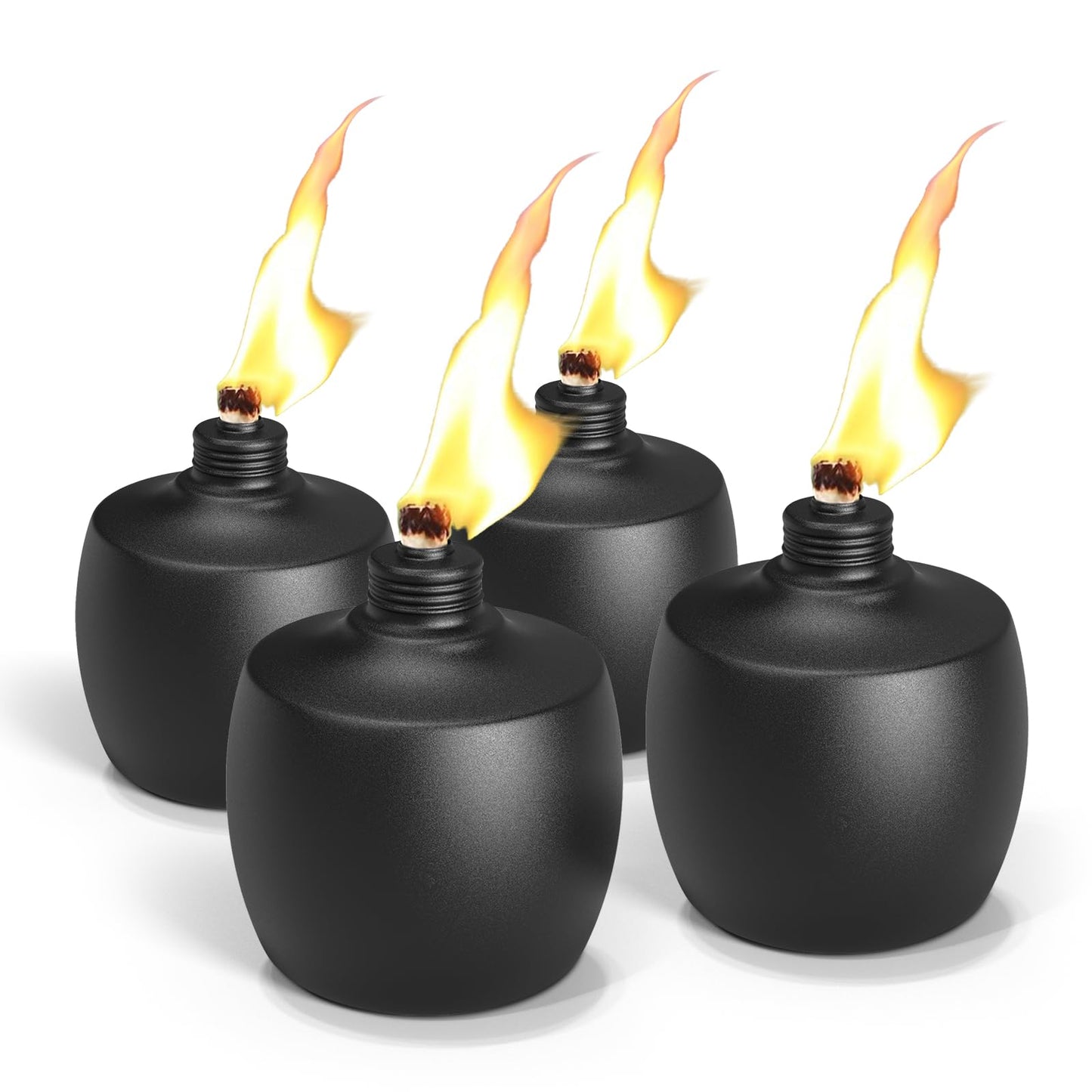 MQKIWAO 4-Pack Citronella Tabletop Torches, 21 oz Metal Oil Burner Candles for Outdoor Use, Black, Model ZMYG-4P