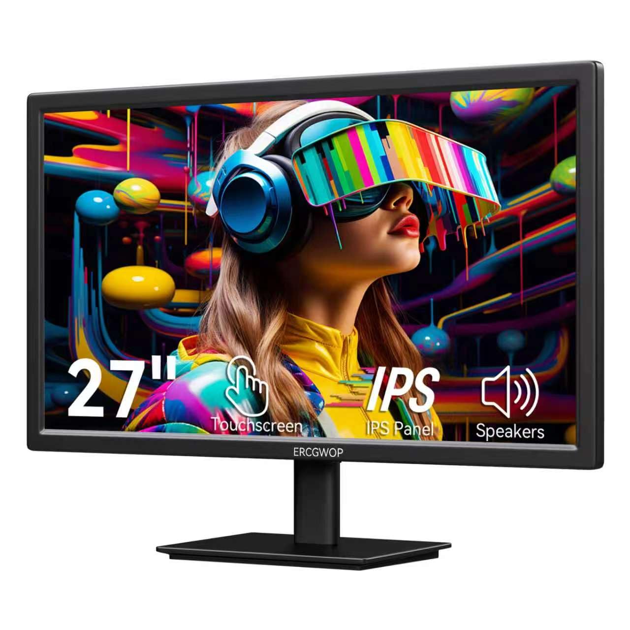 ERCGWOP 27 Inch Touchscreen Monitor FHD 1920x1080P IPS Computer Monitor 10-Point Touch Screen PC Display HDMI/VGA/USB Ports, Built-in Speakers, VESA Mountable