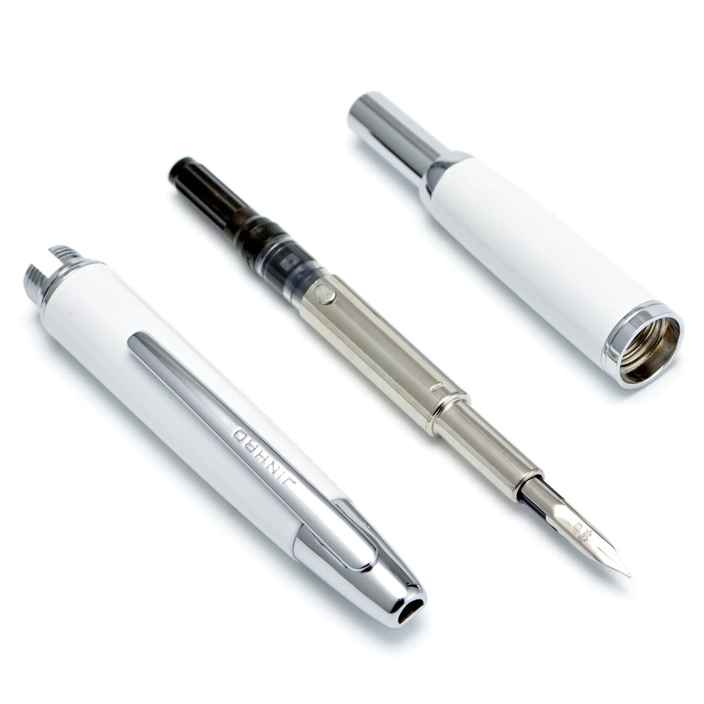 Jinhao 10 Press Fountain Pen with Box, Pearl White Retractable Extra Fine Nib with Ink Converter Set (Silver Clip)