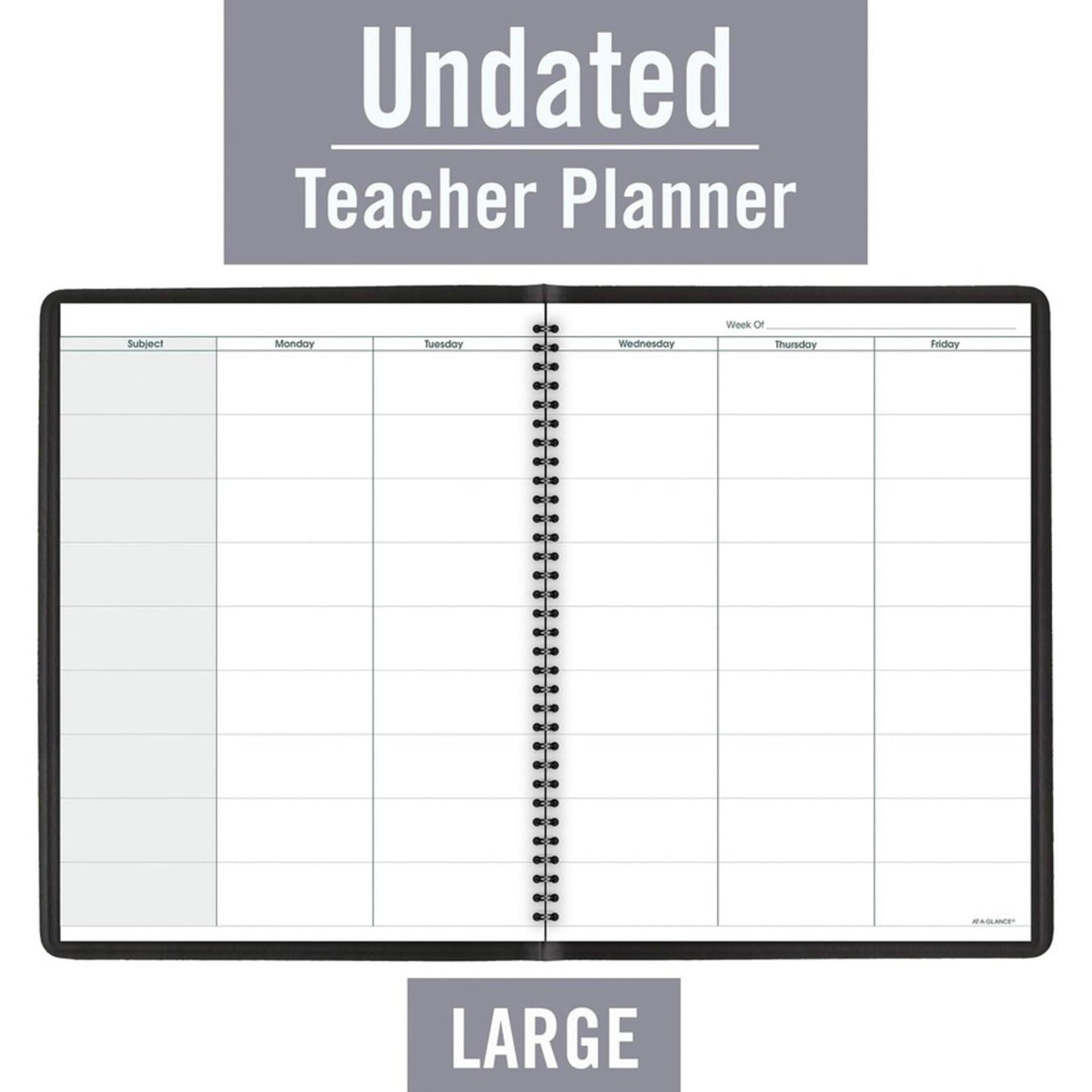 AT-A-Glance Teacher Planner, 8-1/4" x 10-7/8", Undated Weekly & Daily Planner, Academic Lesson Plan Book for Family Homeschool Supplies, Agenda with Twin-Wire Binding, Black Leather (8015505)