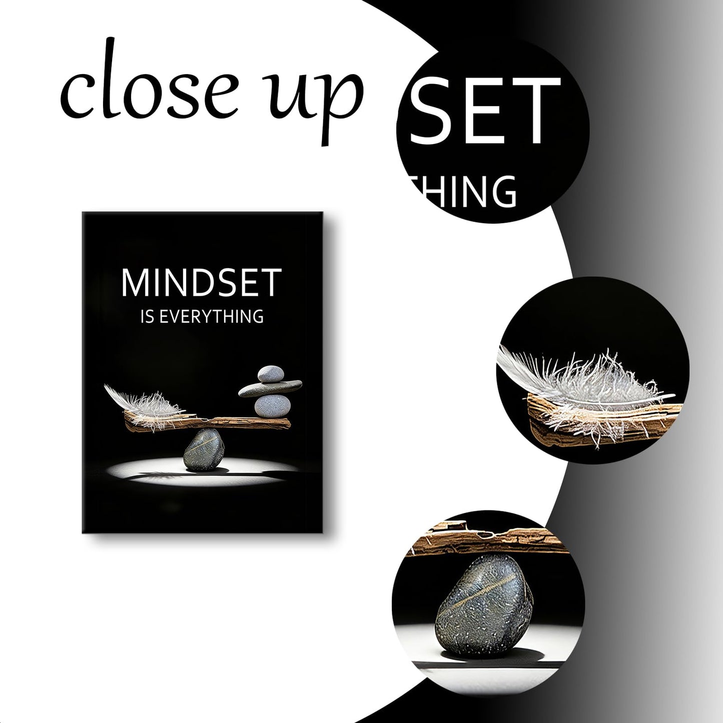 YSPCSUN Inspirational Office Decor Wall Art Mindset Is Everything Canvas Prints Zen Stones Balance Painting Motivational Posters For Bedroom Therapy Room Workspace Ready To Hang 24x18 Inch