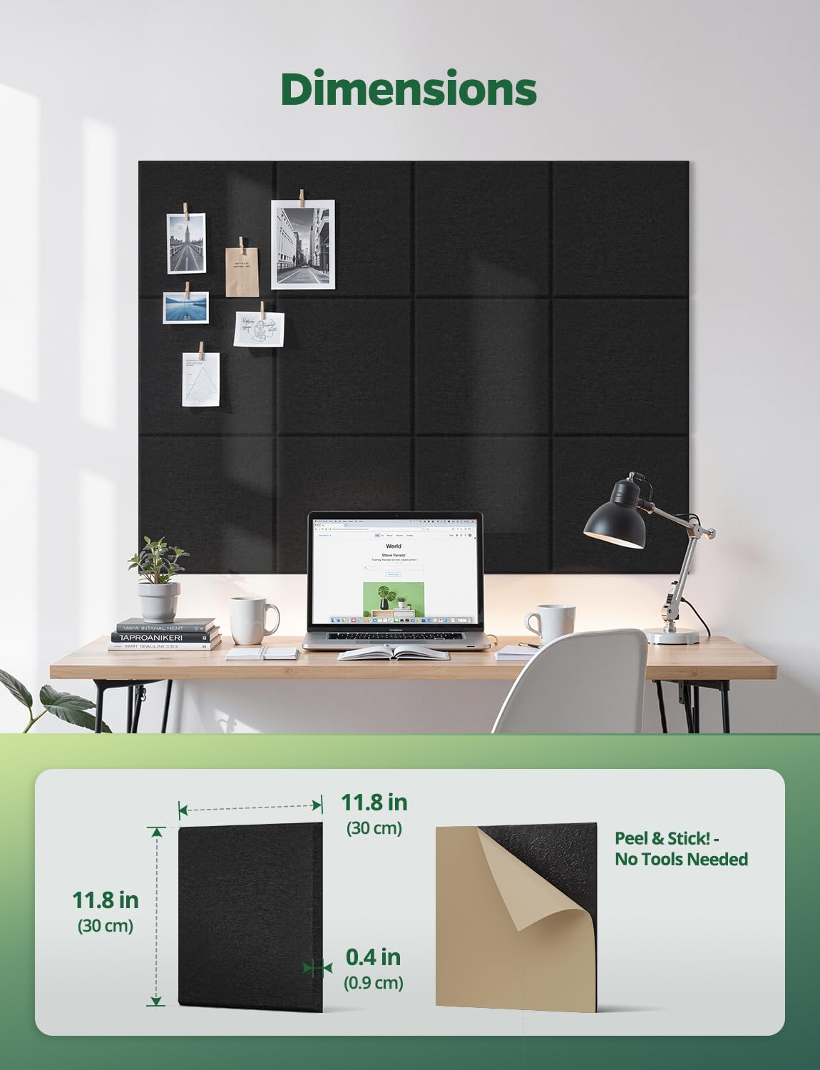 Large Bulletin Board 48" x 36", 12 Pack Blcak Cork Boards for Walls, Self-Adhesive Felt Pushpins Wall Tiles, Display for Messages, DIY Notice, Photo Decorations, Classroom, School, Office, Bedroom