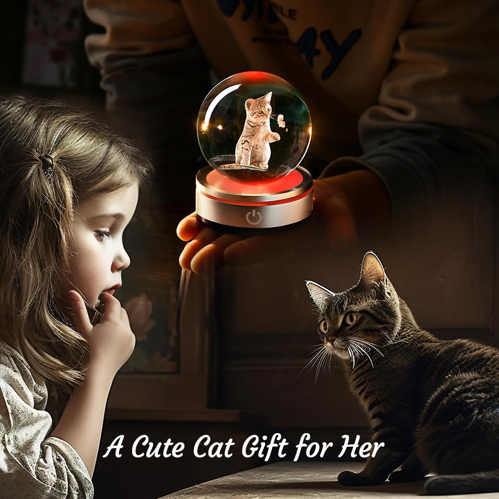 IFOLAINA Cat Lovers Gifts for Women Christmas 3D Crystal Ball Decor Lamp Cat Themed Gifts for Her Wife Mom Birthday Kitten Snow Globe