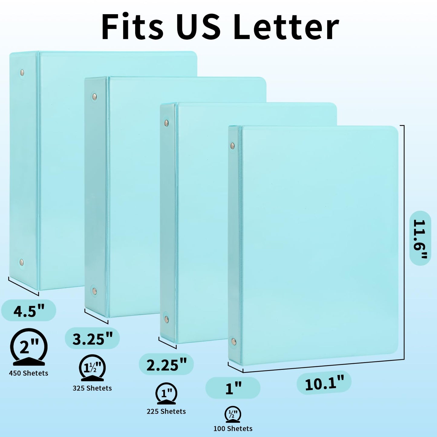 3 Ring Binders,1” Round Ring, Holds 8.5 * 11inch Papers, with 2 Pockets,6 Colors Binder Assorted Pack