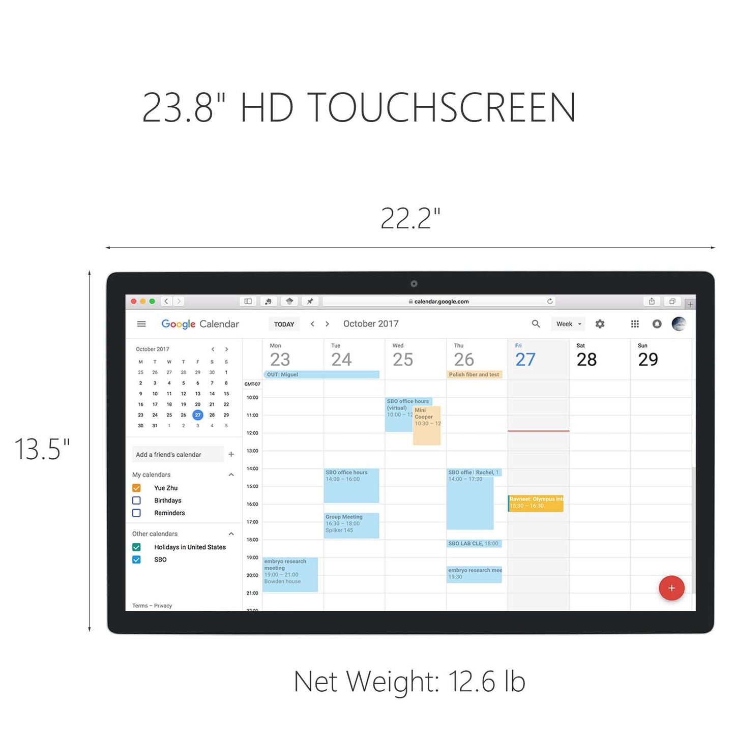 TouchWo 15.6 to 27 inch Touchscreen Digital Calendar & Wall Planners, Smart Whiteboard Calendar for Chore Chart & Work Schedule, Built in Speakers and Camera, Include Wall Mount & Desk Stand (23.8-inch)