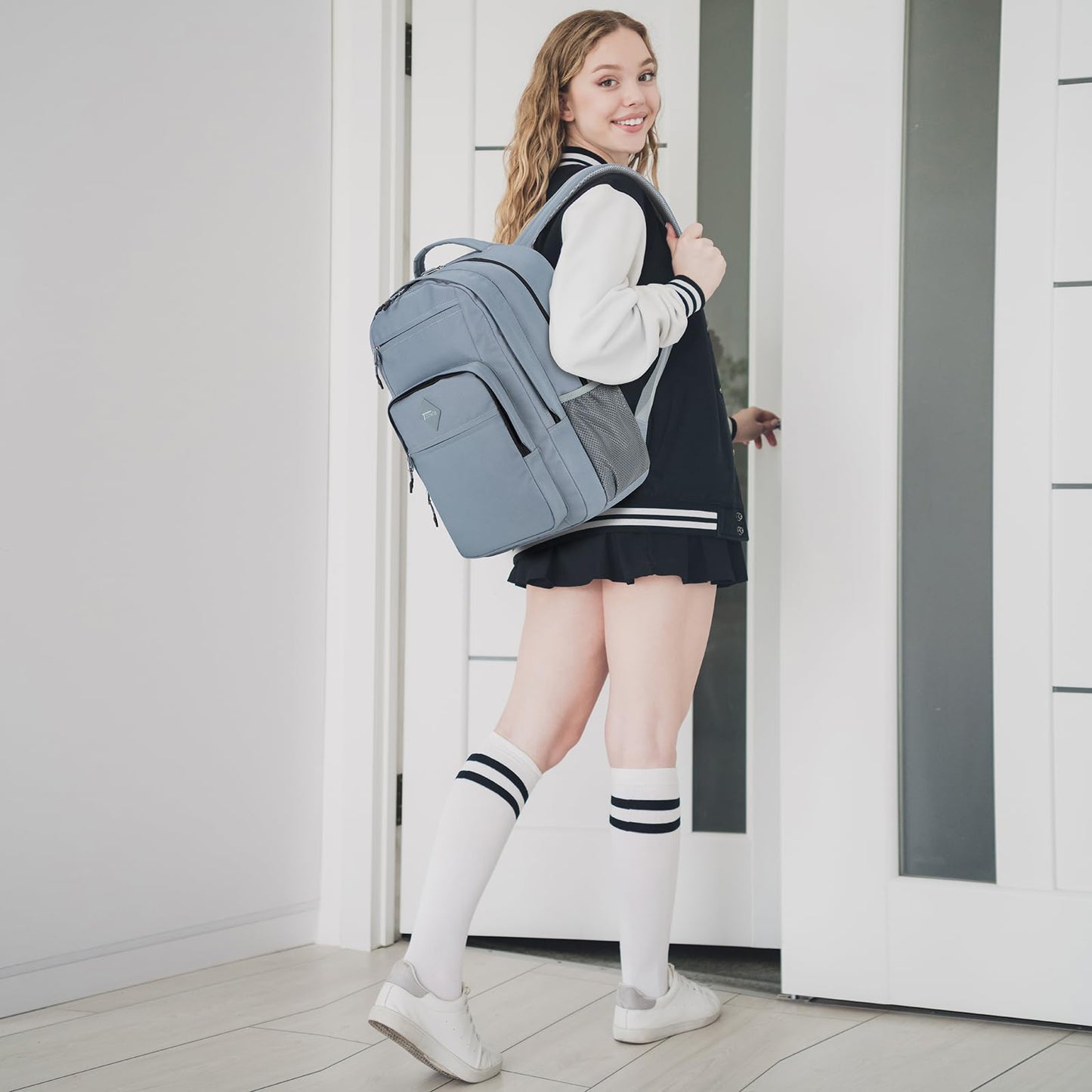 Tzowla School Backpack for Teen Girs and Boys,15.6 Inch Laptop Bookbag for 14-18 Teenage,Lightweight Students Backpacks for College/Campus/High Shool,Water Resistant Casual Daypack(Grey)