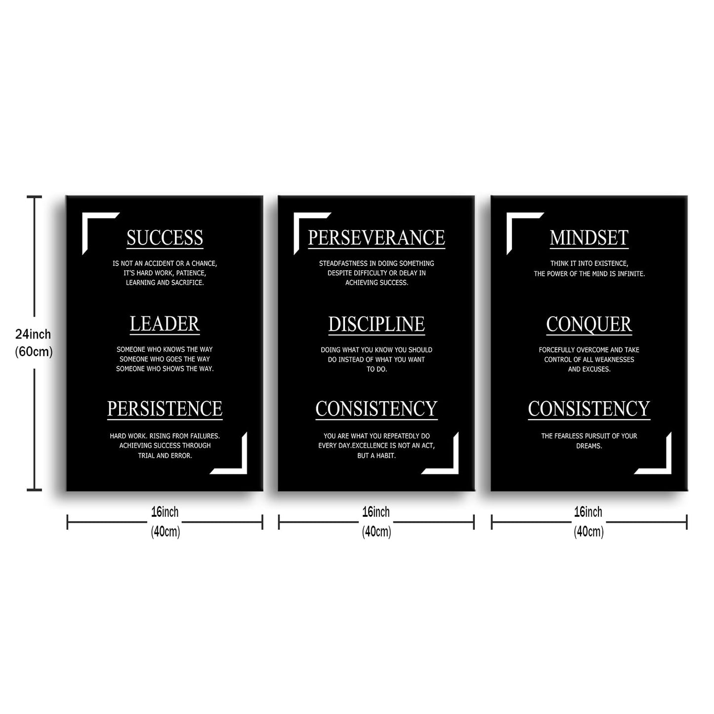 YSPCSUN Triptych Wall Decor Inspirational Posters for Office, Black White Discipline Consistency Quote 3 Panel Canvas Prints for Home Office Dorm Classroom, 48x24 Inch Display