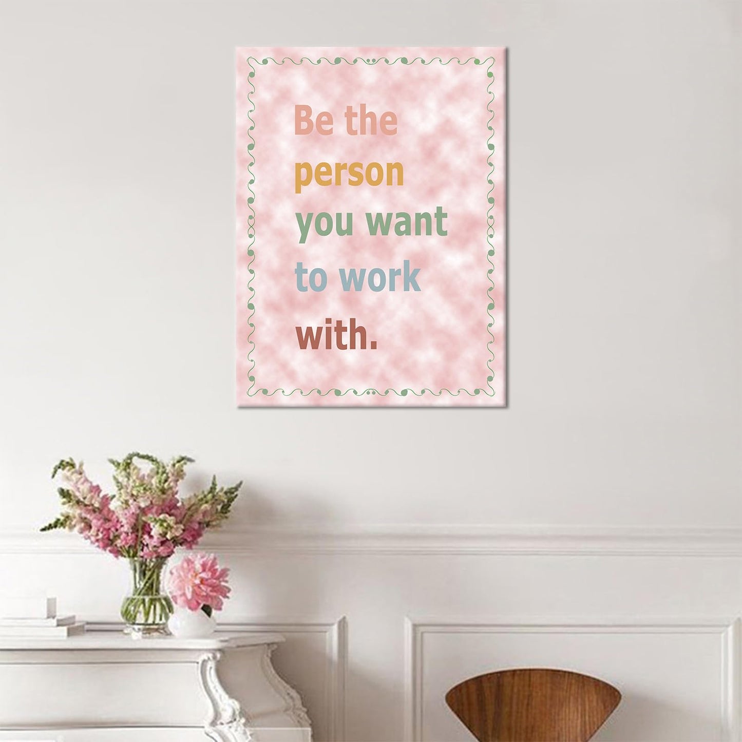 YSPCSUN Inspirational Posters for Office, Be the Person You Want to Work With Canvas Poster Single Panel Wall Decor for Home Office Dorm Classroom, Framed Canvas Art, 24x18inch
