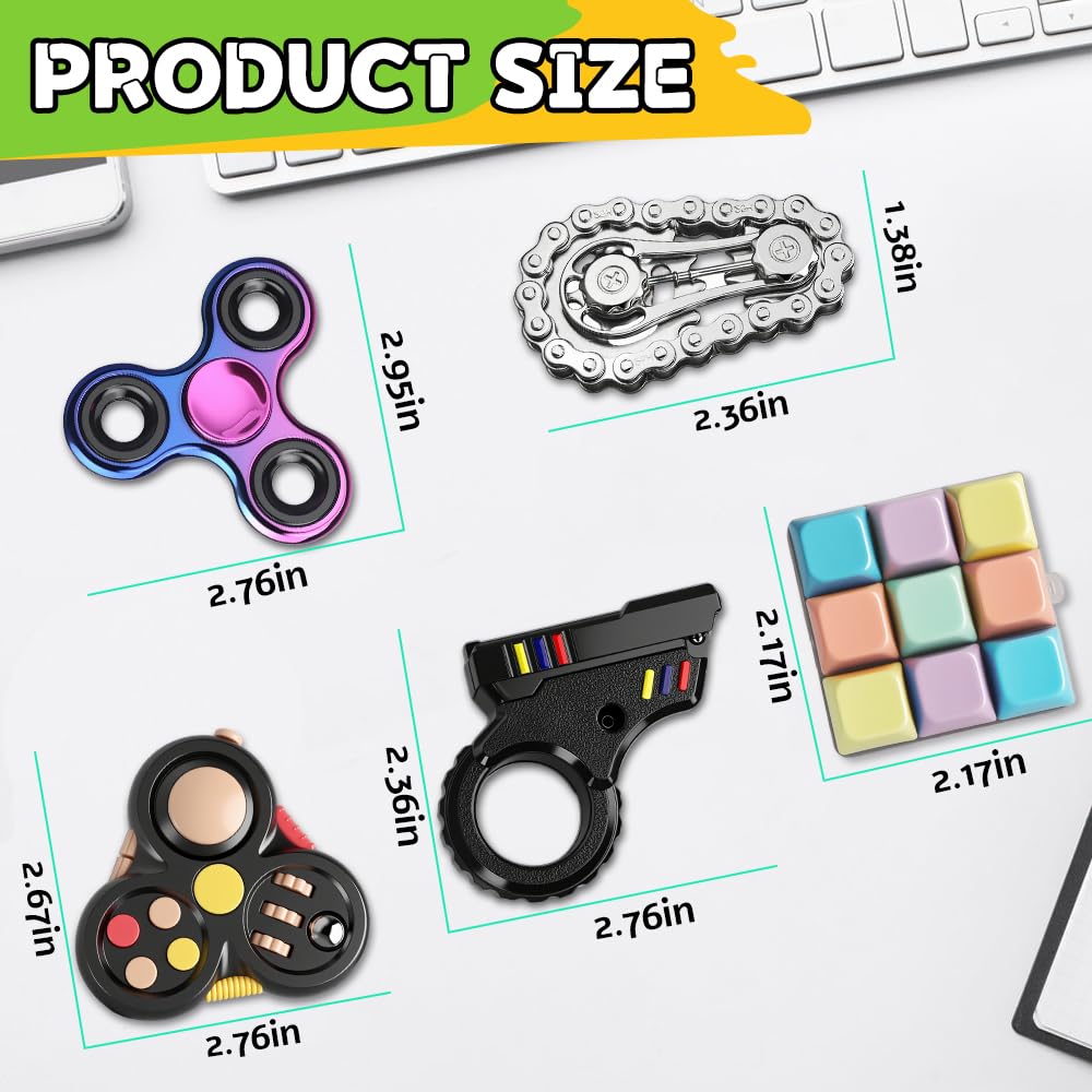 5 PCS Fidget Toys Set for Adults, Fidget Slider, Fidget Cube, Spinner Toy, Keyboard Clicker Toy, Fidget Pad, Cool Gadgets Office Desk Toy for Men Teen Gift