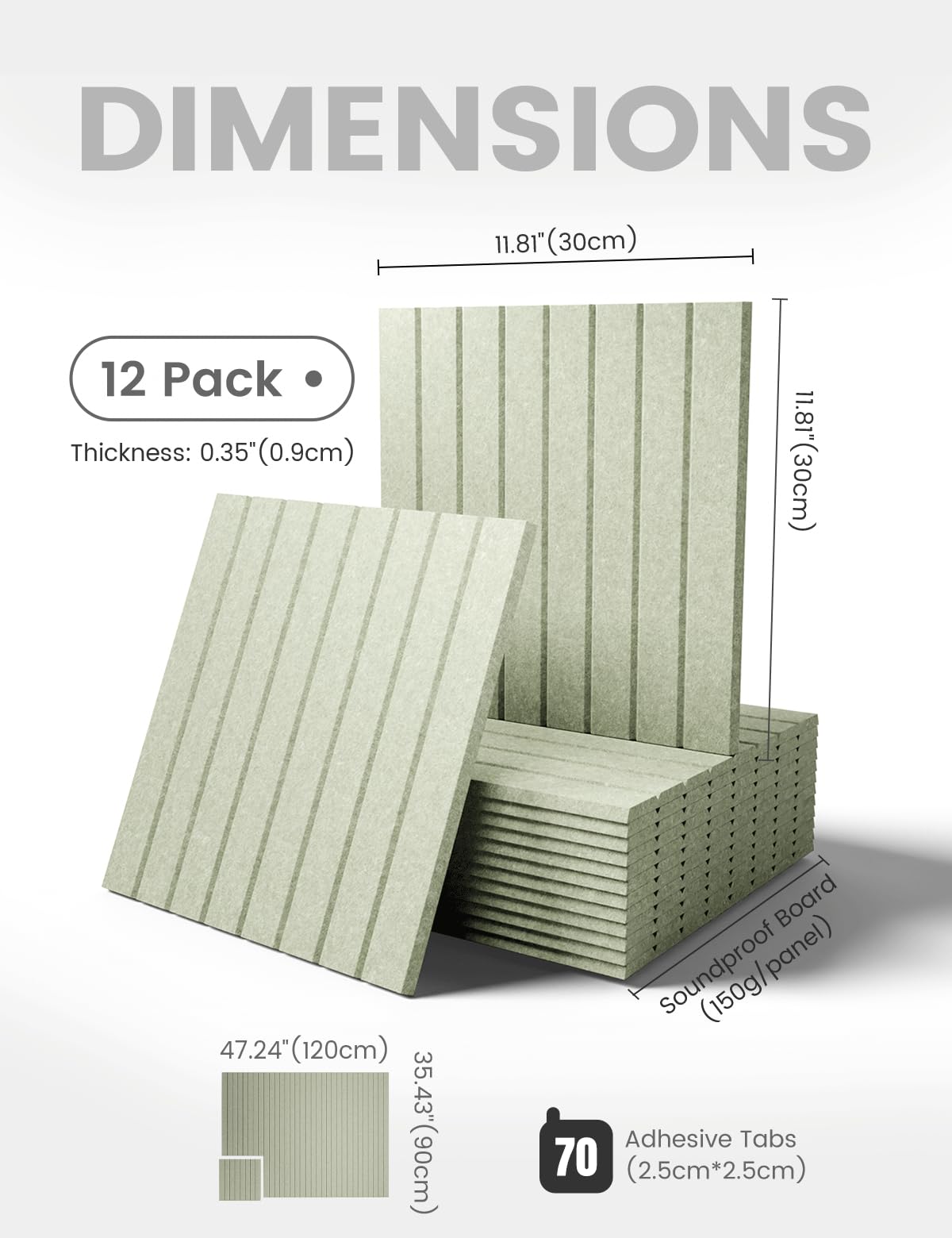 Fluxynara Large Felt Bulletin Board 48" x 36" Cork Board Alternative-12 Pack with 70 Safe Removable Adhesive Tabs, Cork Boards for Walls Cork Board for Home Office Classroom Pin Board - Sage Green