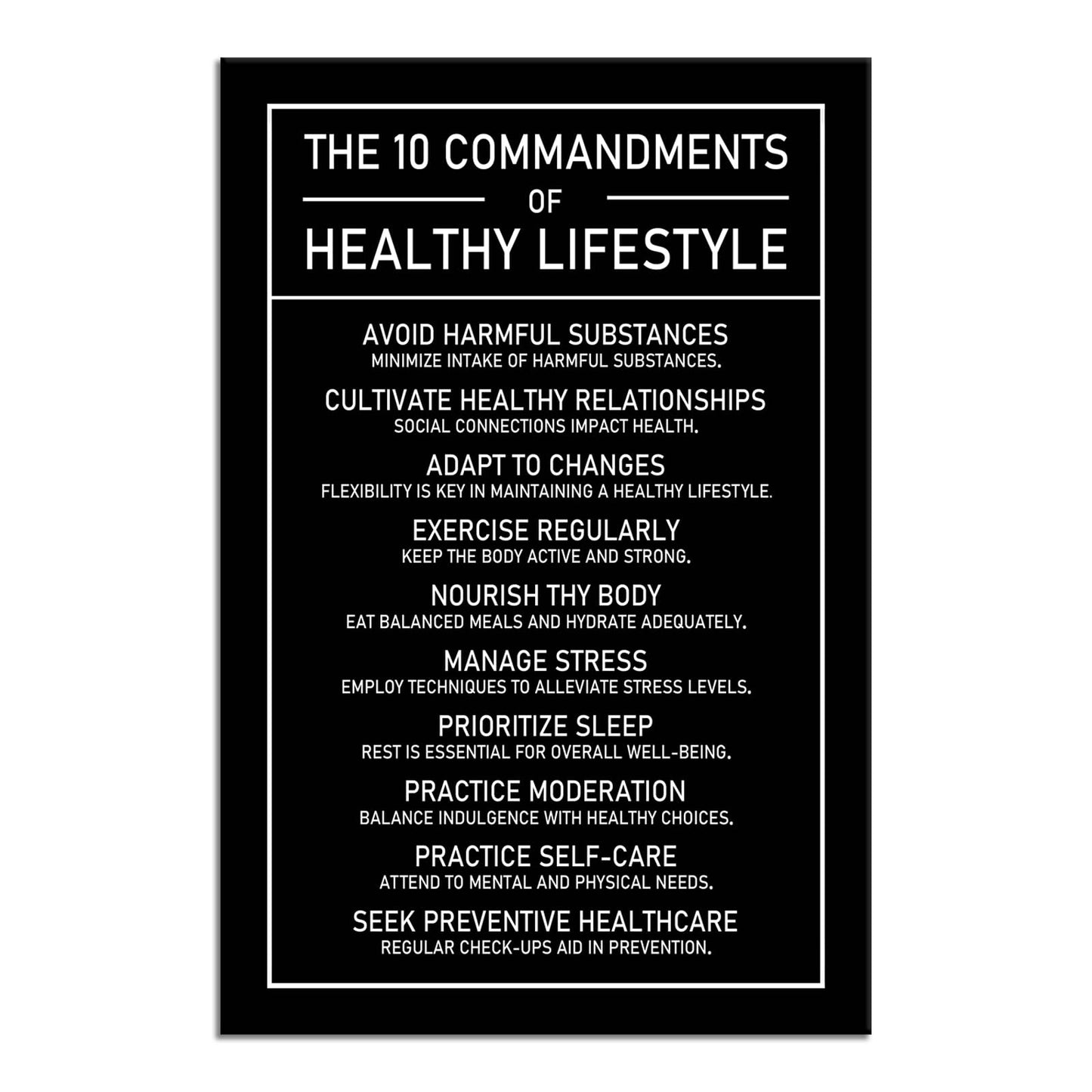 The 10 Commandments Of Healthy Lifestyle Motivational Canvas Wall Art Inspirational Exercise Healthy Growth Quote Poster Painting Prints for Office Living Room Home Decor Framed Artwork[12''W x 18''H]