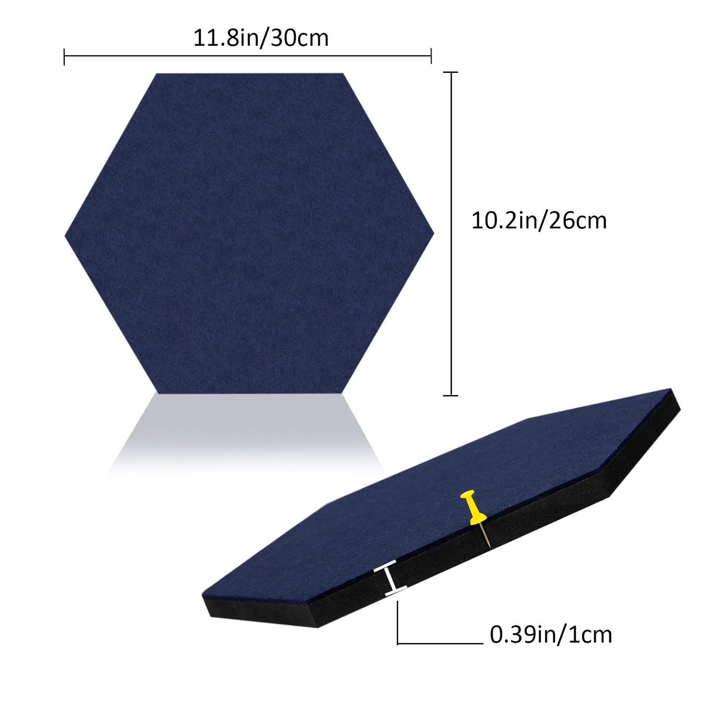 SEG Direct Hexagon Felt Cork Board Tiles, Hexagon Felt Bulletin Board Tiles Self Adhesive Picture Board, Memo Notice Tiles Pin Board for Walls Office, 11.8" x 10.2", 5PCS(Dark Blue)