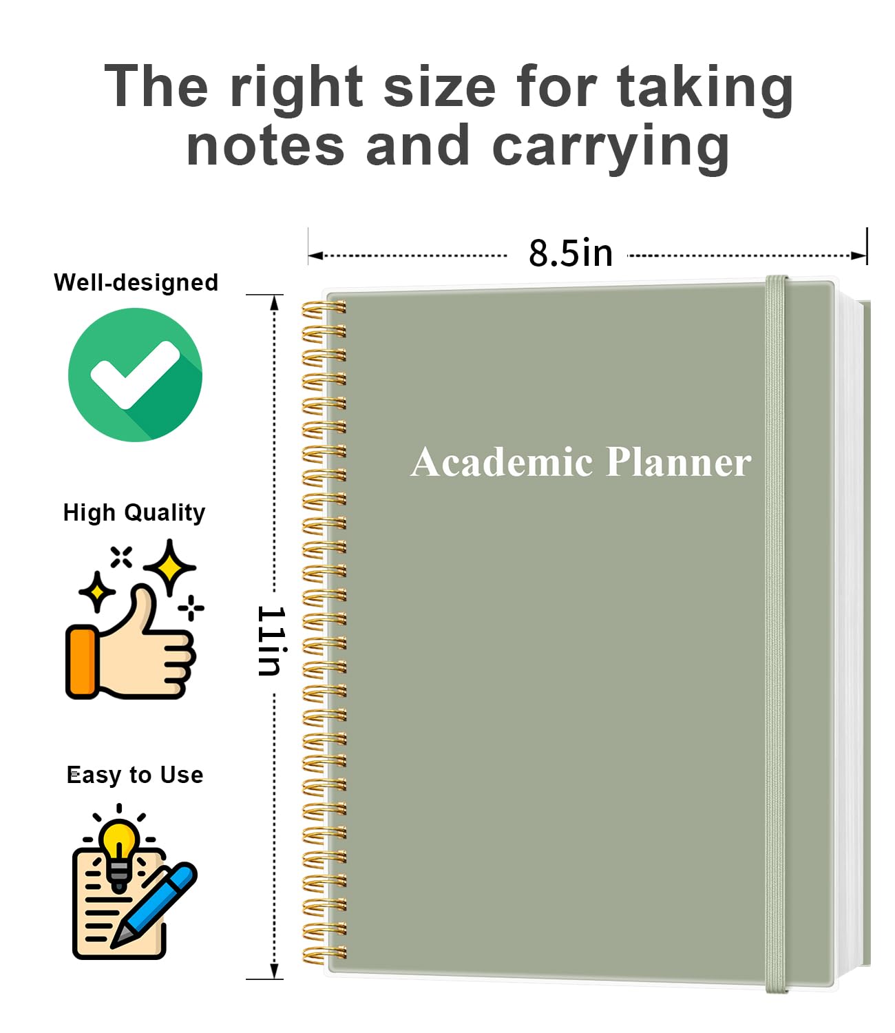 Academic Planner for 2026-2027 or Anytime - Undated Weekly Student Planner For Homeschool, High School, College & Nursing Students, 200 Pages, 8.5" x 11", Green