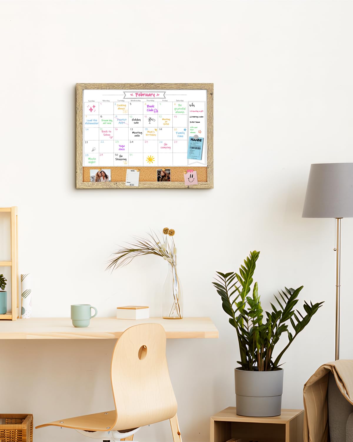Dry Erase Calendar Whiteboard for Wall, Small Combination Magnetic Dry Erase White Board & Bulletin Board, 13" x 17" Rustic Brown Frame Calendar/Cork Combo Board(RB-3343)