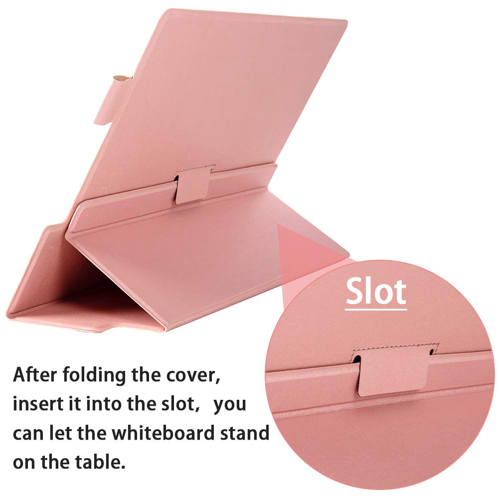 CRCHOM 9x12 Inch Small Dry Erase Board, Pink Desktop Whiteboard with Stand & PU Cover, Magnetic Portable Mini Dry Erase Board, Notebook Easel White Board for Desk, Office, Home, School