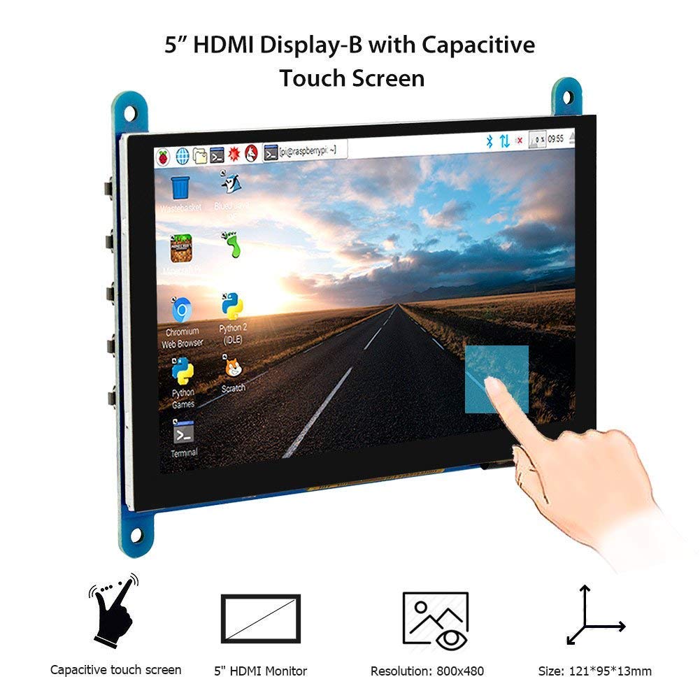 ELECROW 5 Inch Touch Screen Monitor for Raspberry Pi - 800×480 Mini Monitor Touchscreen LCD Display Compatible with Raspberry Pi 5/4/3B+/3B, BB Black, Banana Pi, Jetson Nano, Windows, PC