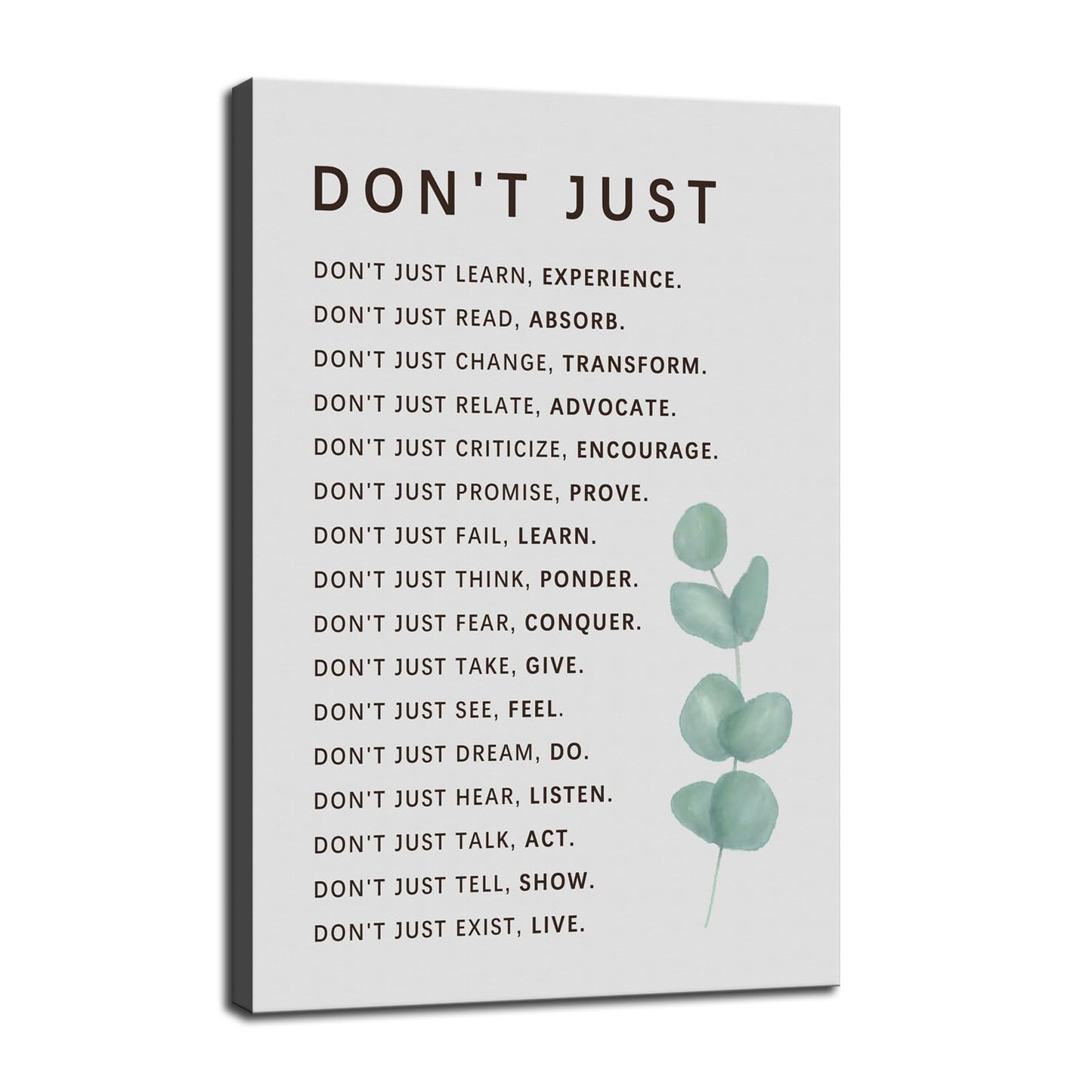 Inspirational Wall Art Don't Just Quote Motivational Poster Learning And Growth Inspiring Positive Canvas Painting Prints Wall Pictures for Living Room Office Home Decor Framed Artwork [12''W x 18''H]