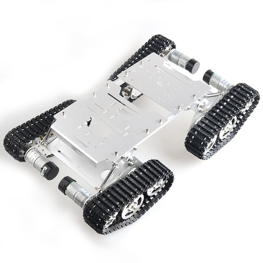 Swaytail Premium Large Metal 4WD Shock Absorption Robot Tank Car Chassis Kit for Arduino/Raspberry Pie/MicroBit with 33 DC Motor, Shock Absorbing Tracked Crawler with Damping System DIY Maker Model