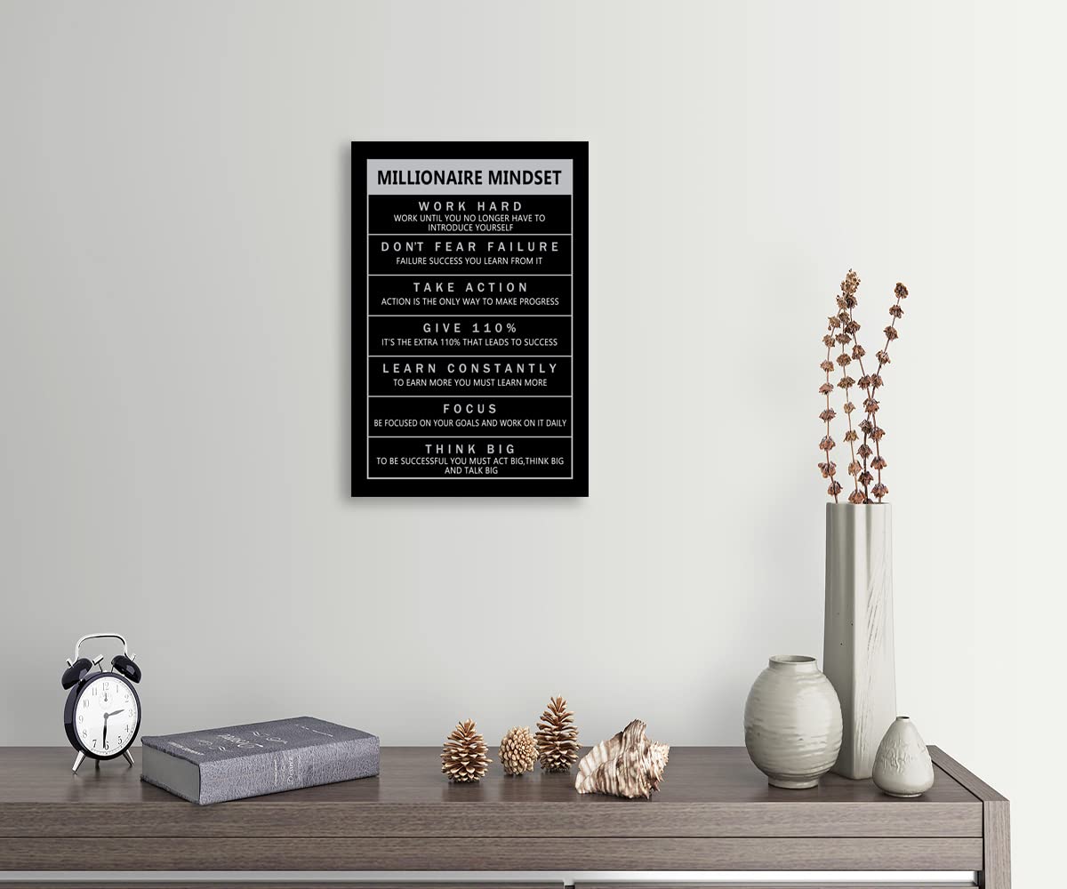 Inspirational Entrepreneur Proverbs Millionaire Mindset Inspirational Canvas Wall Art Motivational Painting Poster Print Artwork Office Decoration Company Studio Frame Ready to Hang[12''W X 18''H]
