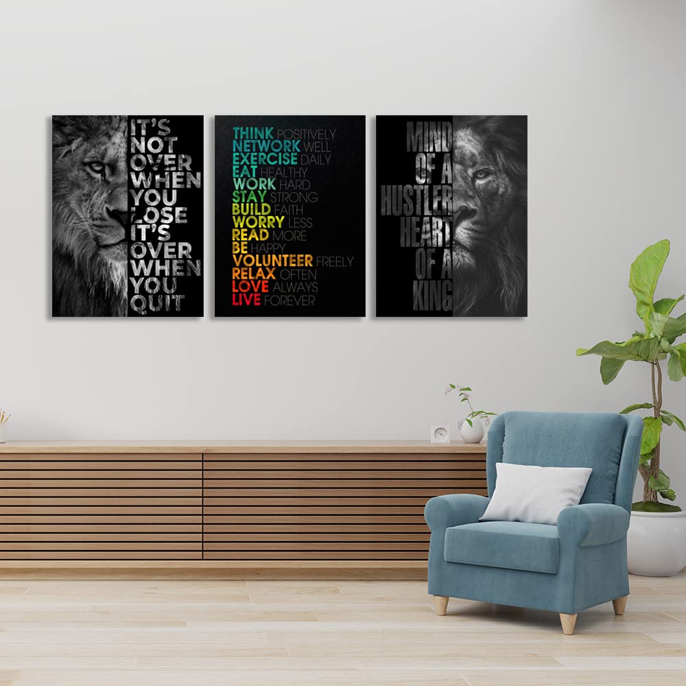 Halioyo 3 Piece Lion Wall Art - Motivational Wall Art, Inspirational Canvas Prints for Office Decor, Modern Lion Picture for Men, Leadership & Strength Pictures for Bedroom Living Room(12x16 inches)