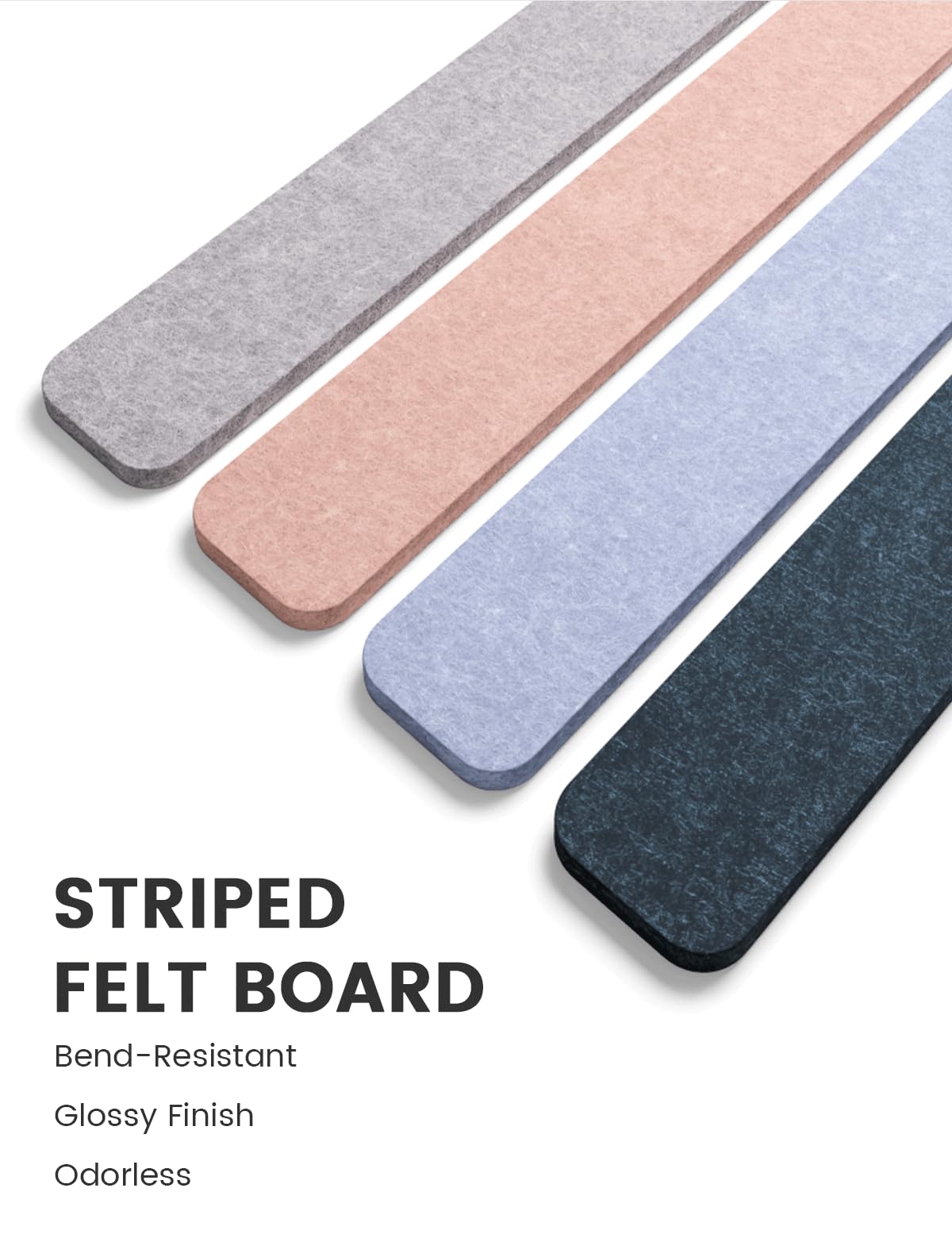 Fluxynara Cork Board Alternative Felt Strip Board 8-Pack 13"x2", Office Pin Board with 50 Push Pins, Adhesive Install for Bedroom Door & Home Office (Heather Grey)