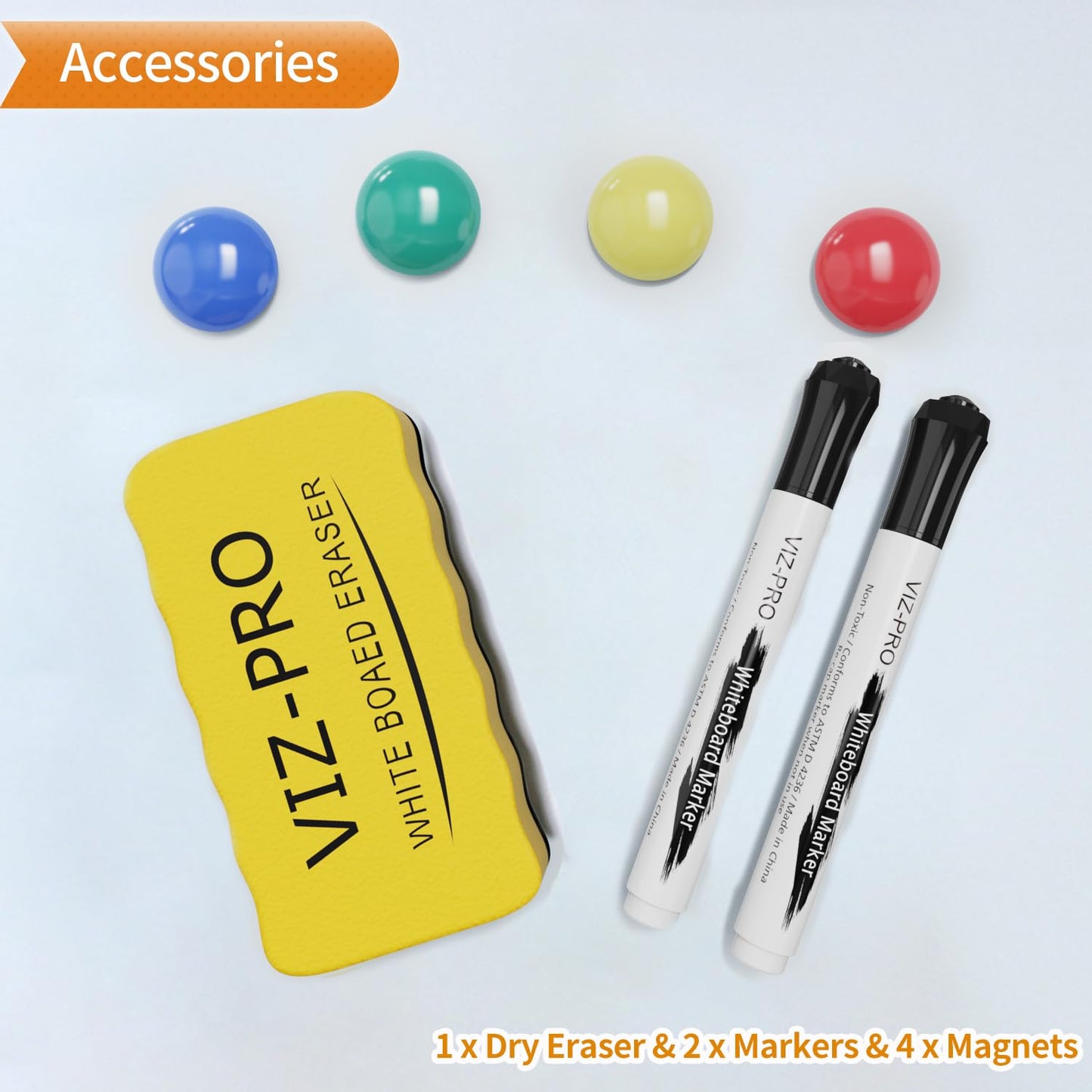 VIZ-PRO Magnetic Whiteboard/Dry Erase Board, 48 X 24 Inches, Includes 1 Eraser & 2 Markers & 4 Magnets