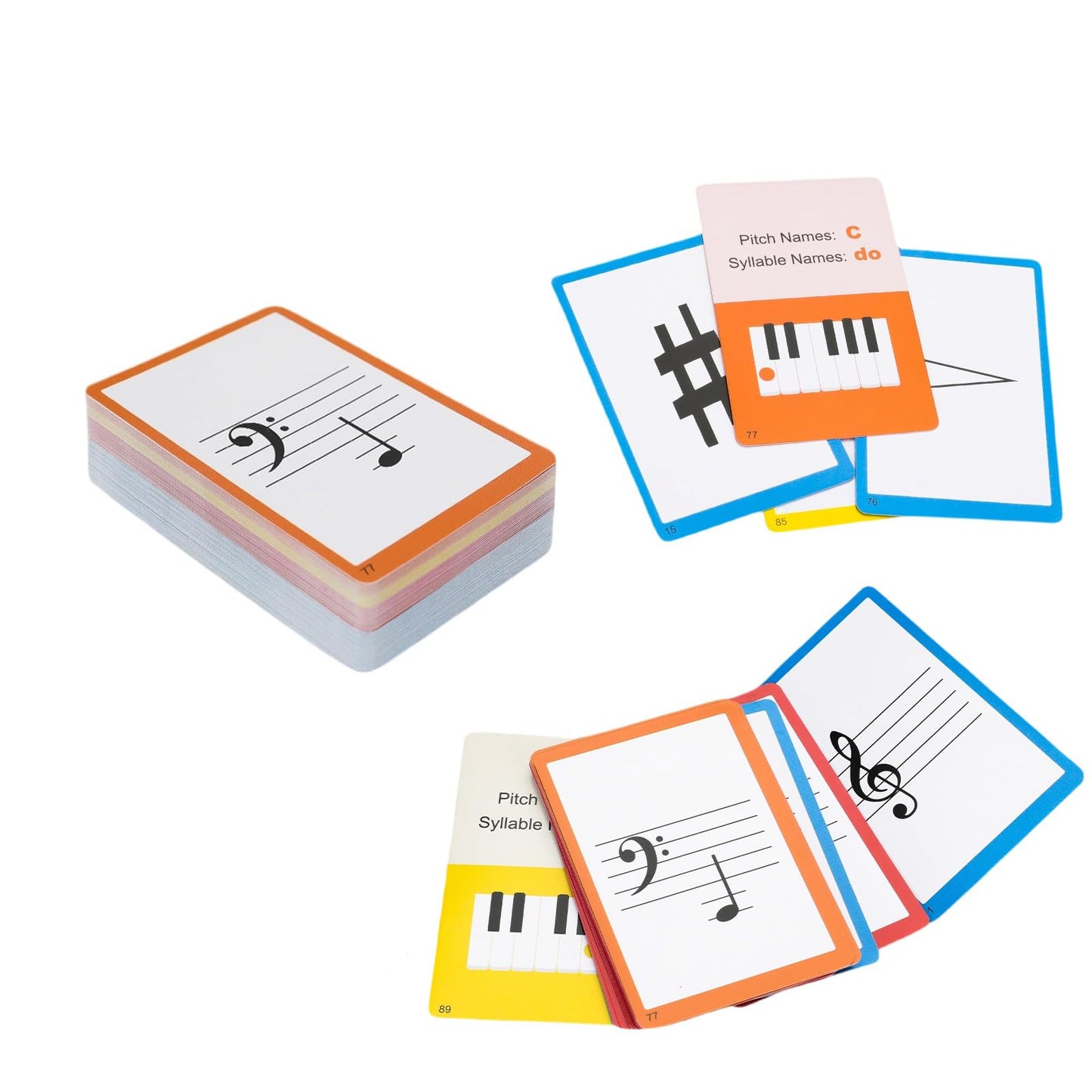 Piano Staff Notes Flashcards and Piano Theory Chart，Color Coded Flash Cards for 104 Staff Notes - 104 Double-Side Note Cards - Fun Educational Flashcards for Piano, Music Learners
