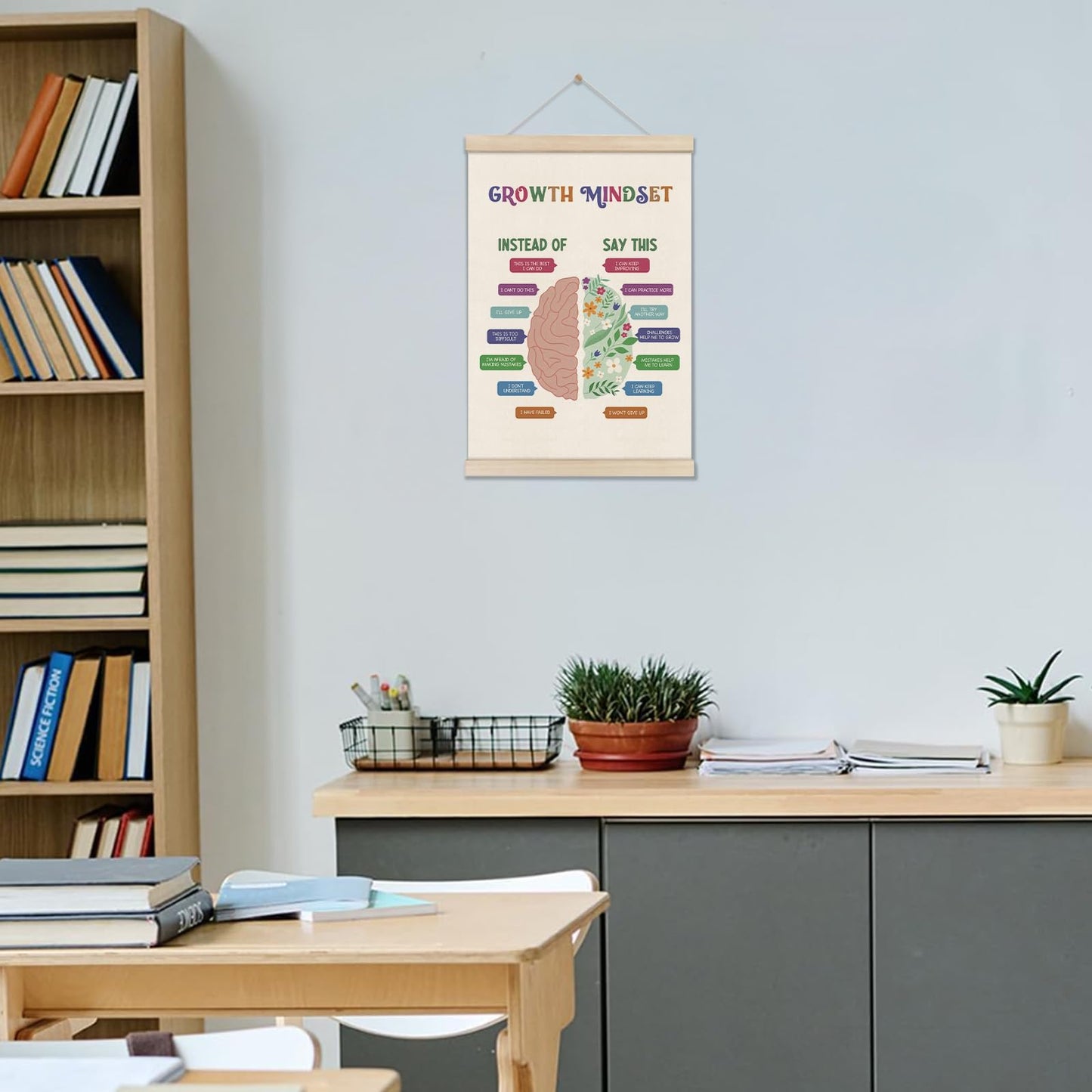 Motivational Wall Decor Gifts, Growth Mindset Posters Hanger Frame 16x12 Inch, Educational Posters for Classroom, Therapy Office Wall Art, Playroom Decor, Teacher Appreciation Gift