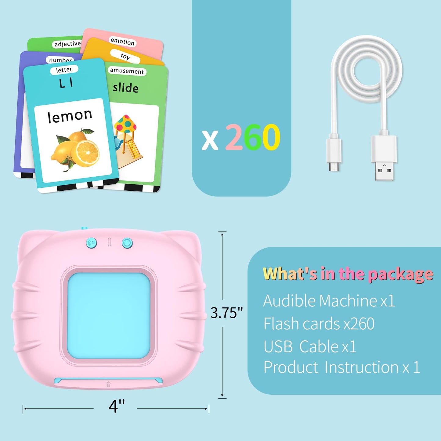 Eaever Educational Learning Toys - 520 Sight Words Talking Flash Cards, Autism Sensory Toys, Pocket Speech for Toddlers, Valentine's Day Present Birthday Gift for 1 2 3 4 5 6 Year-Old Girls, Pink