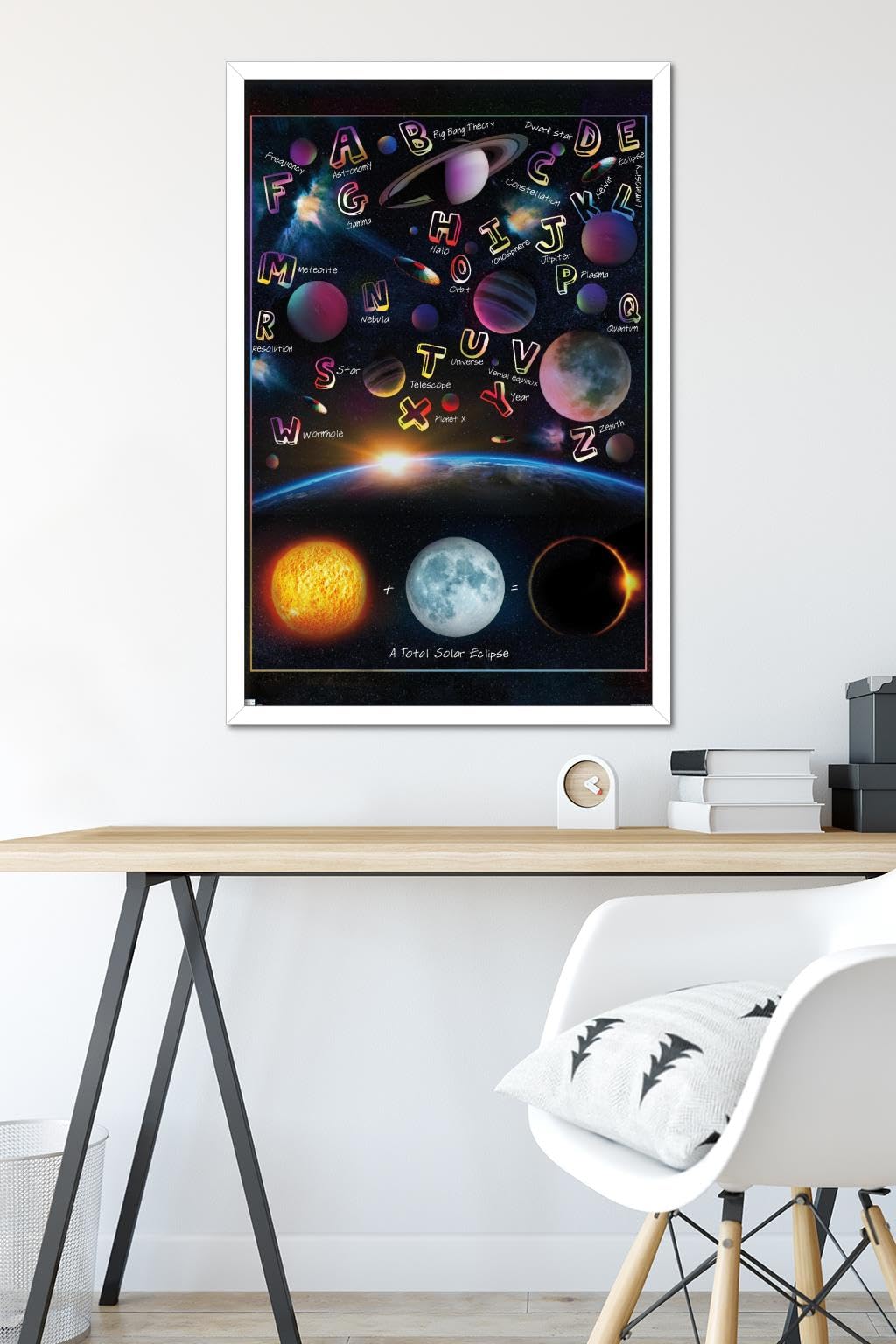 Trends International Ali Chris - The Solar System: Total Eclipse Letters Wall Poster, 34L x 22.4W, White Framed Version