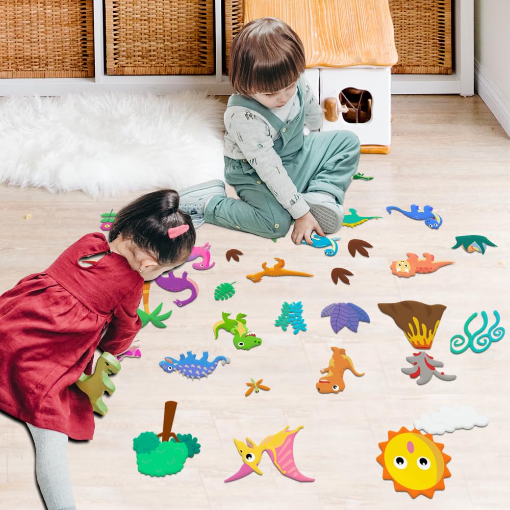 BEUNITONE 40PCS Dinosaur Felt Board Stories Set Animal Storytelling Flannel Board Colorful Interactive Early Learning Teaching Play Kits for Classroom Christmas Birthday Gift