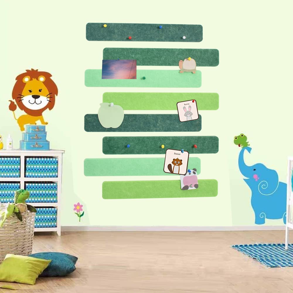 Vuzvuv 8Pcs Green Cork Board Bar Strips with 50 Pushpins & Sticky Notes, Self-Adhesive Bulletin Board Strips No Damage for Wall, Felt Pin Board for Paste Notes, Photos, Schedules Office Decor