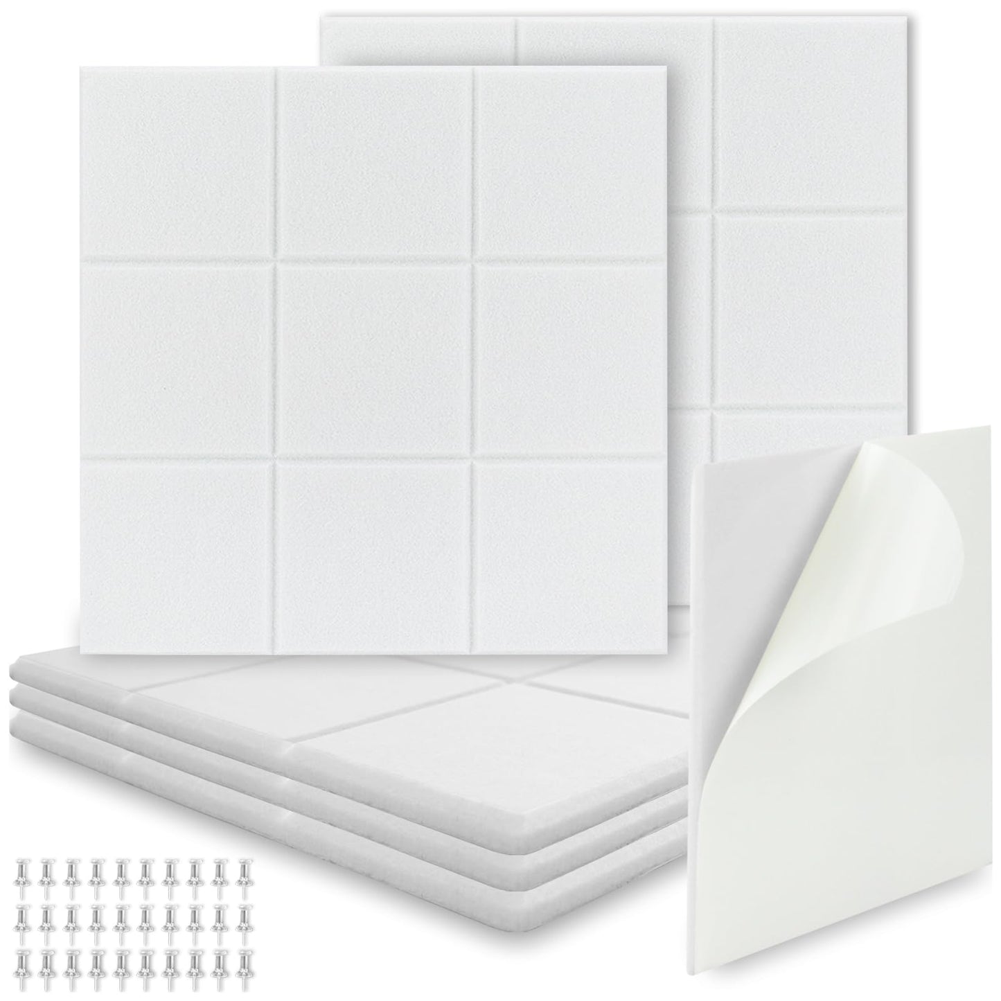 BXI Felt Bulletin Board - 12 X 12 X 3/8 Inches 6 Pcs Self-Adhesive Poster Cork Board with 30 Push Pins, Thick Pin Tiles Display Vision Board, Photo Picture Panels for Home Office Classroom Walls
