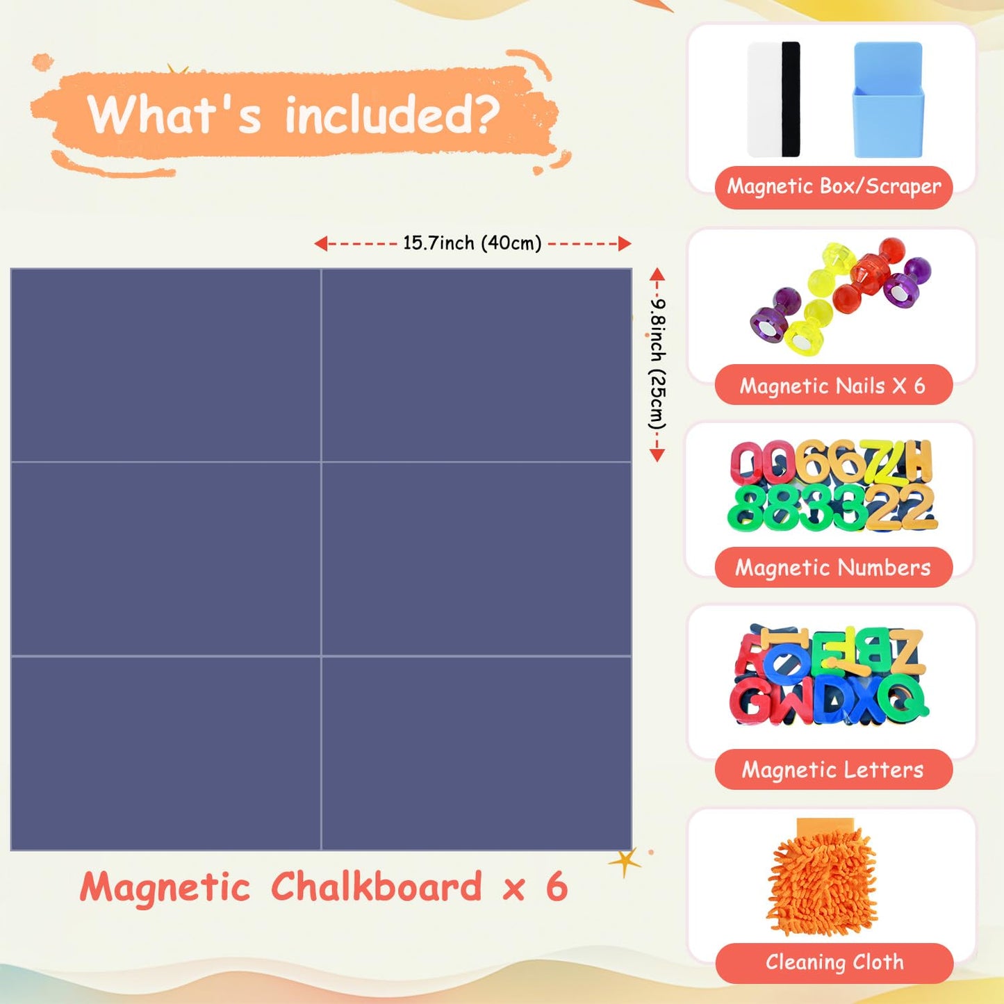 OMKSIH Magnetic Chalkboard Wall Decal Set of 6 Peel and Stick Magnet Sheets with Chalk Tangram Puzzle and Multiple Accessories Dusty Blue Magnetic Chalk Boardfor Home Playroom and Classroom