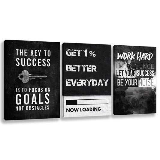 Motivational Wall Decor Inspirational Wall Art Canvas Poster Success Goal Artwork Entrepreneur Quote Painting Office Wall Decor for Bedroom Living Room Home Decoration Framed 12inch x16inch x3pieces