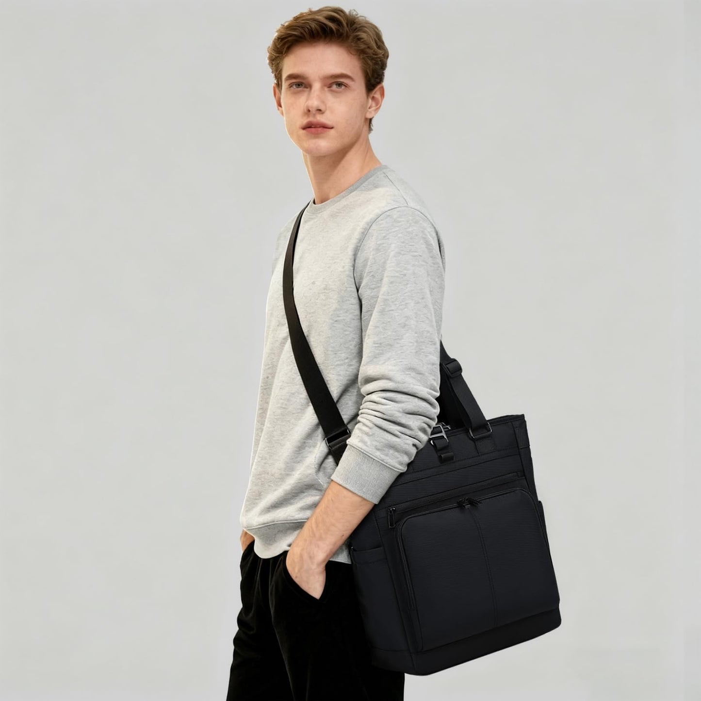 3 in 1 Convertible Backpack, Japanese Minimalist Tote Crossbody Bag, Adjustable Underarm Strap, Anti-Theft, Water Resistant Daypack Fits 15.6 Laptop for Office, Graduate Study, Travel & Casual, Black