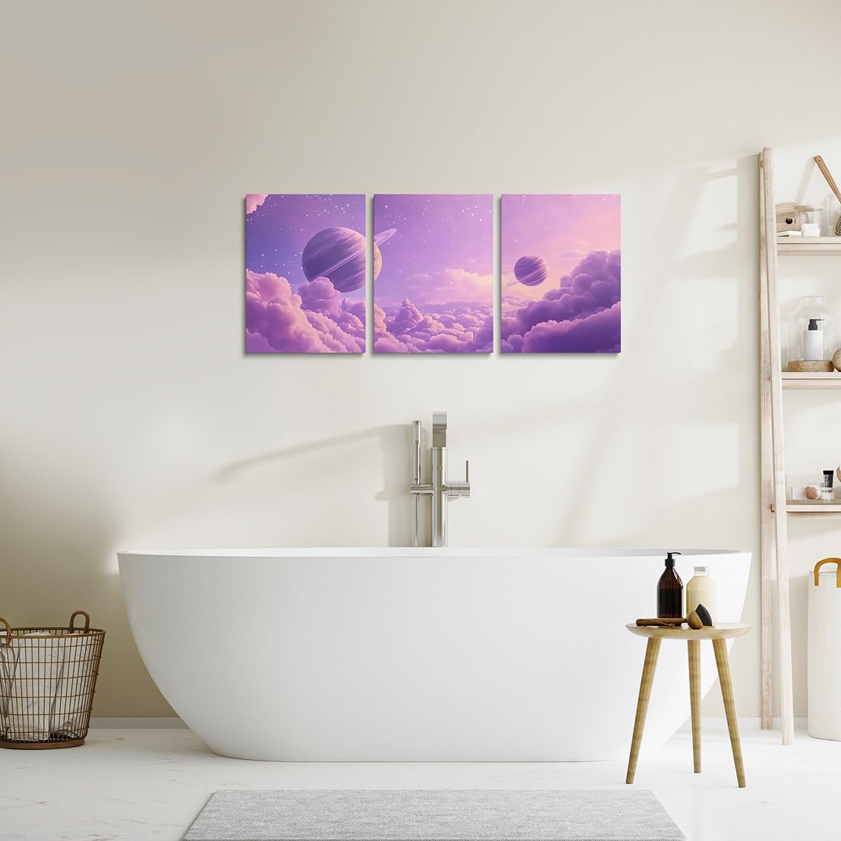 Feelyou Purple Galaxy 3 Piece Canvas Wall Art for Living Room Bedroom Starry Solar System Wall Art for Home Decor 3D Printed Space Office Decor Artwork Dreamy Nebula Picture Painting Posters