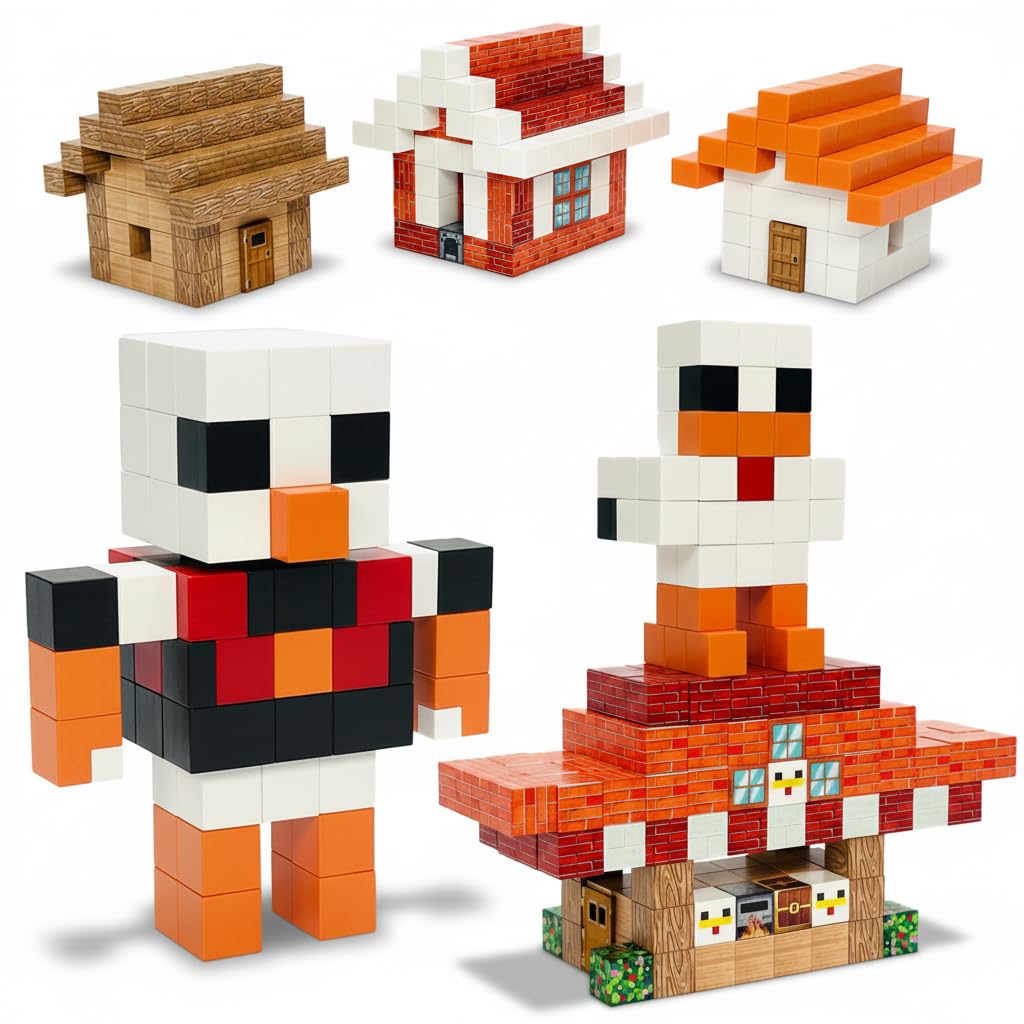 uMadeUs Magnetic Blocks Building Set - Puzzle Cubes as STEM Toys for Kids - Toddlers Sensory Construction Tiles - Ages 3+ Creative Educational Games for Boys and Girls - Lava Chicken 100pc Block