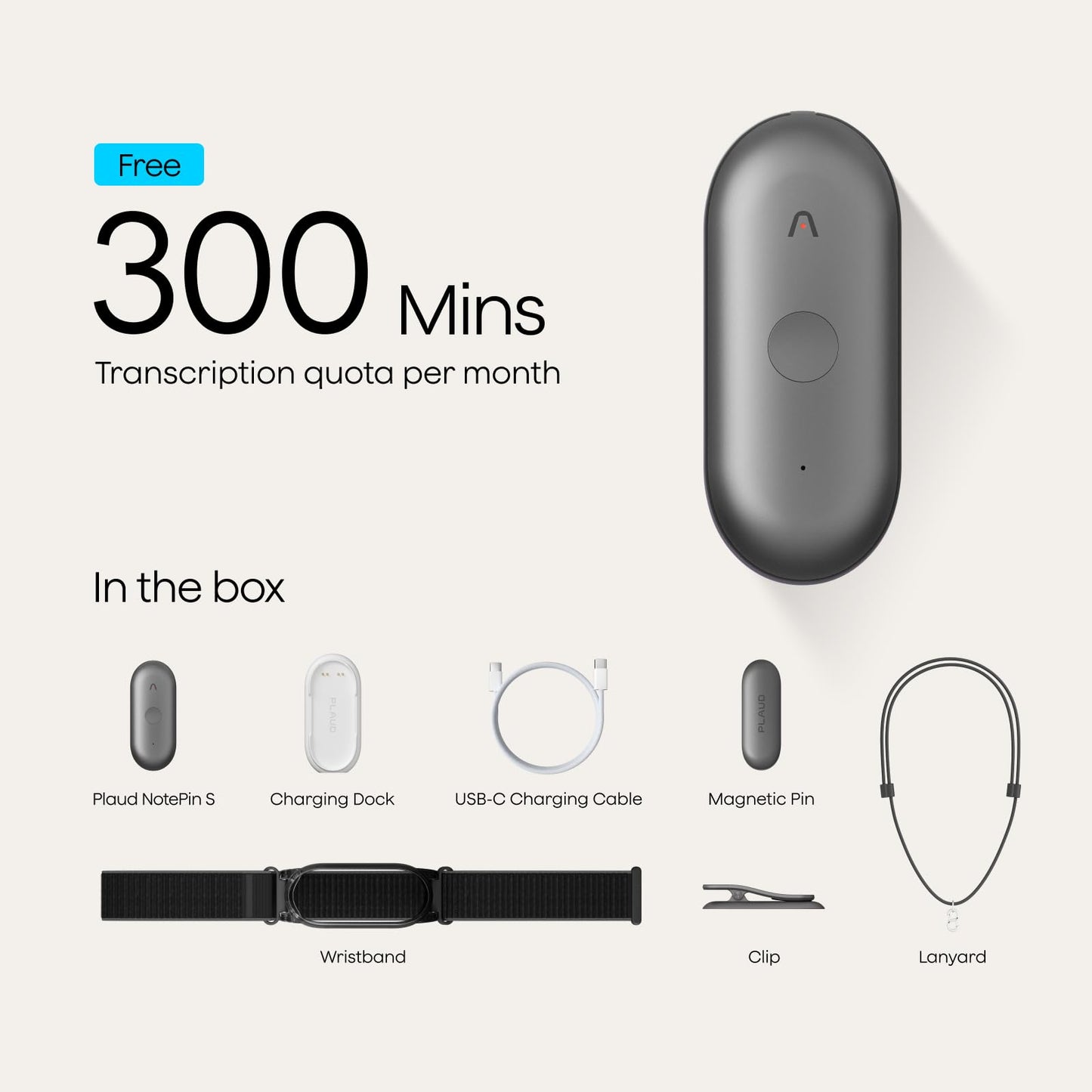 Plaud NotePin S AI Voice Recorder, Wearable AI Notetaker, AI Transcribe & Summarize, Support 112 Languages, 64GB Audio Recorder for Meetings Interviews, Professionals, Teams, with 4 Accessories