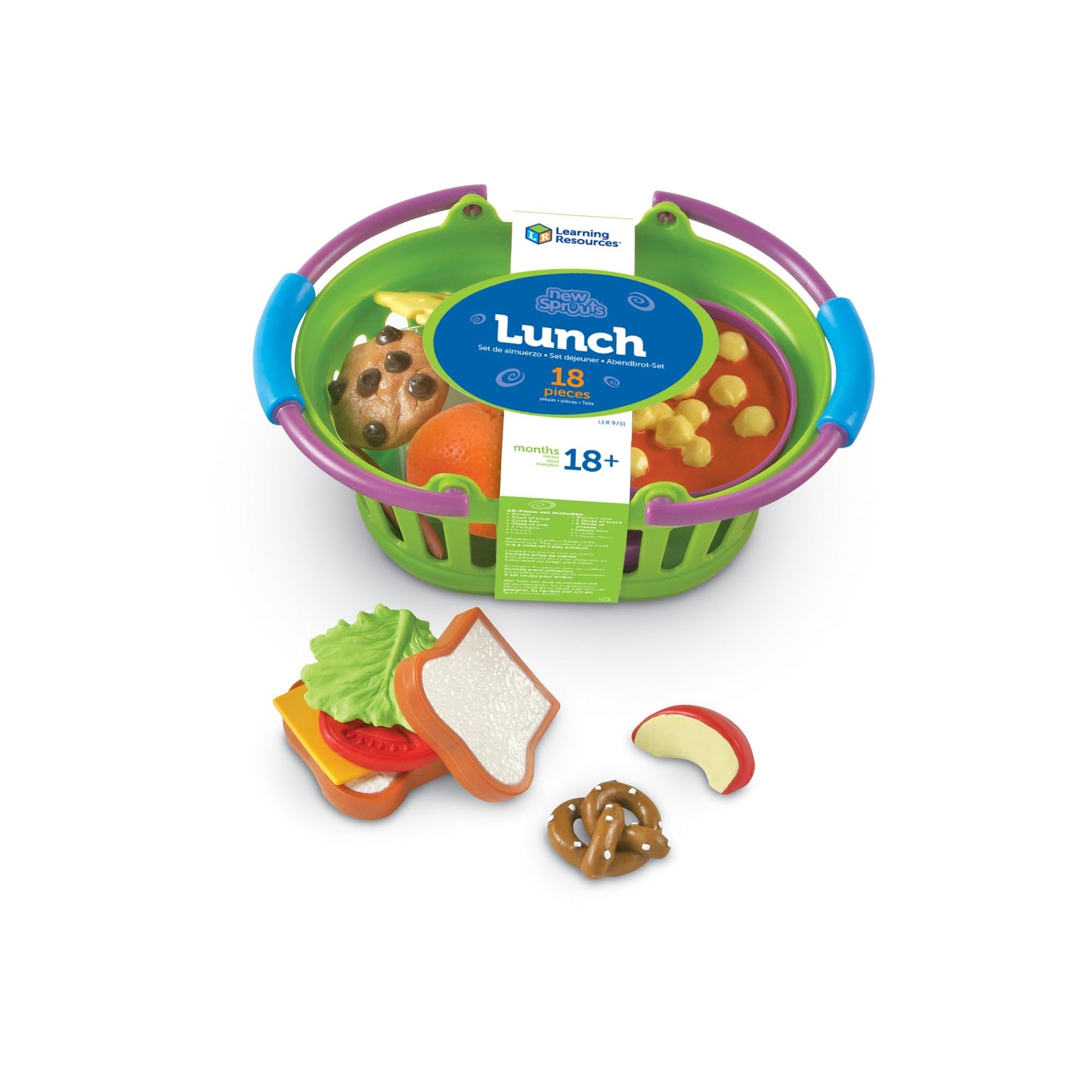 Learning Resources New Sprouts Lunch Basket, Pretend Play Food, 18 Piece Set, Ages 18 mos+
