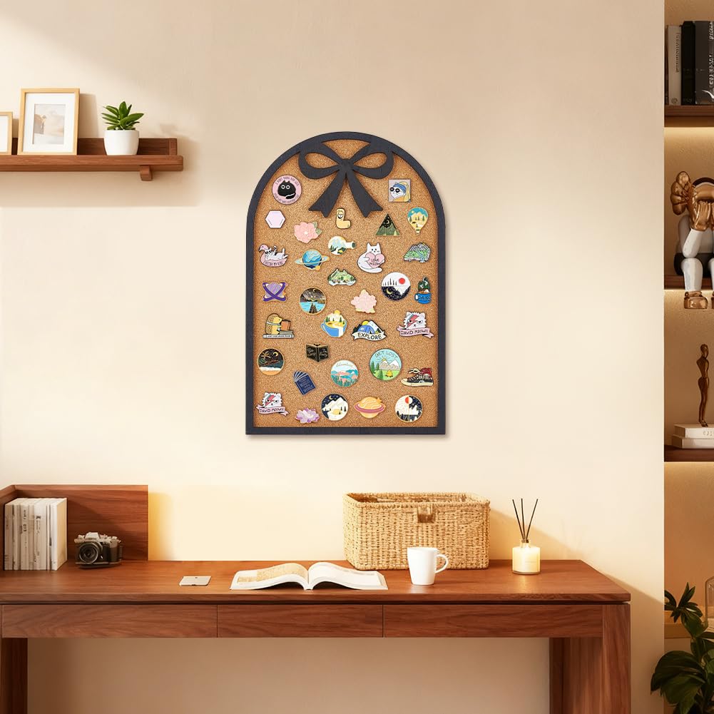 BENECREAT 14.96x9.84 Inch Bow Pin Board with Arch Design Cork Bulletin Board for Brooch Display Storage, Office Home Decor