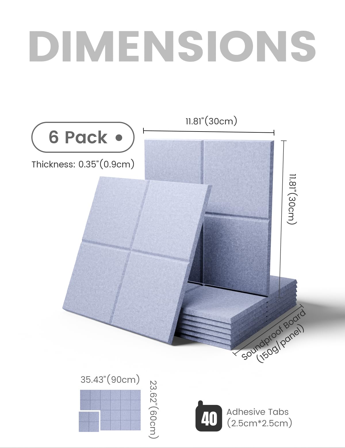 Fluxynara Large Felt Bulletin Board 36" x 24"Cork Board Alternative-6 Pack with 40 Safe Removable Adhesive Tabs, Cork Boards for Walls Cork Board for Home Office Classroom Pin Board-Soft Periwinkle