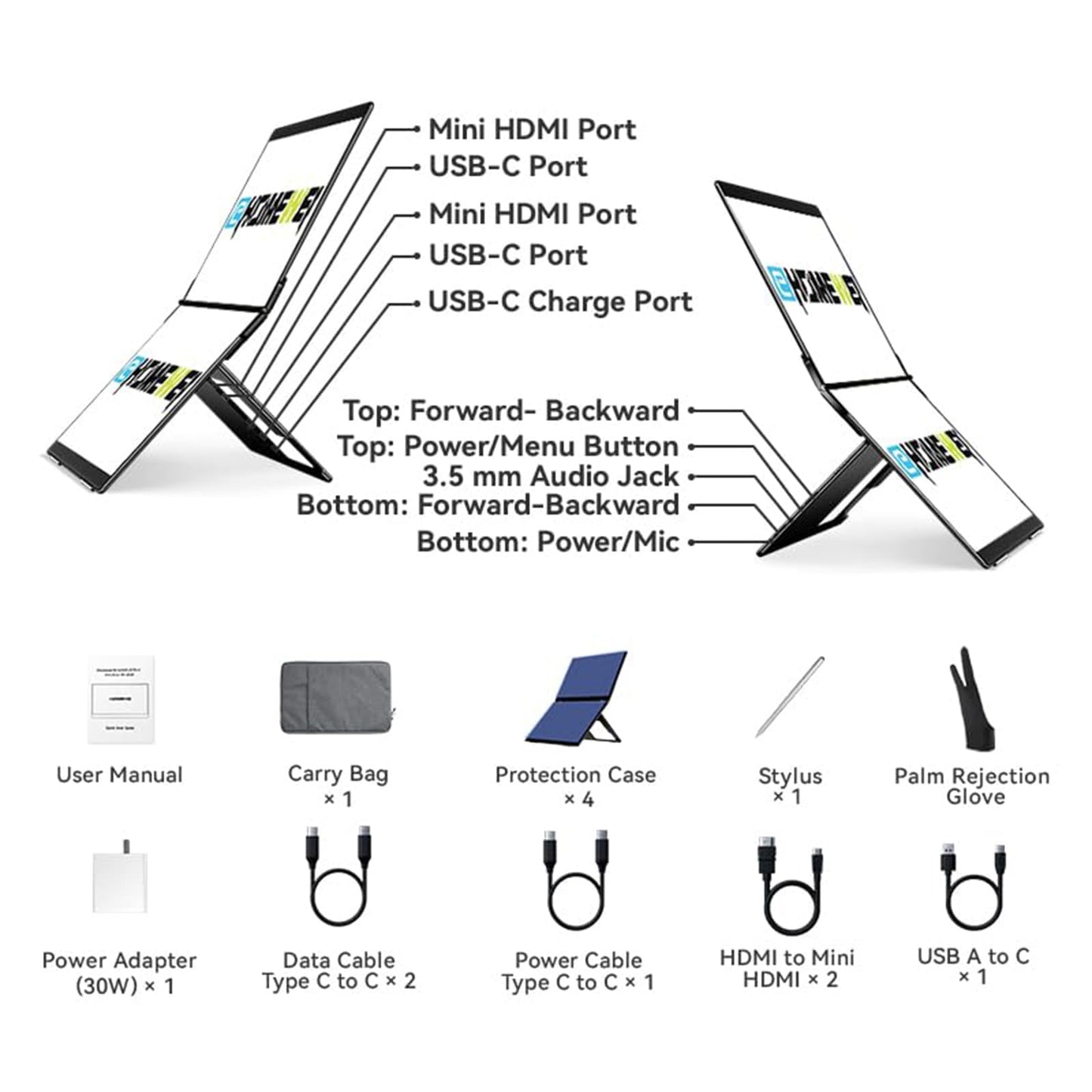 EHOMEWEI X2 Air Foldable Dual Touchscreen Portable Monitor 14.2"×2 2.8K IPS Touch Screen Extender with 4096 Stylus for Laptop