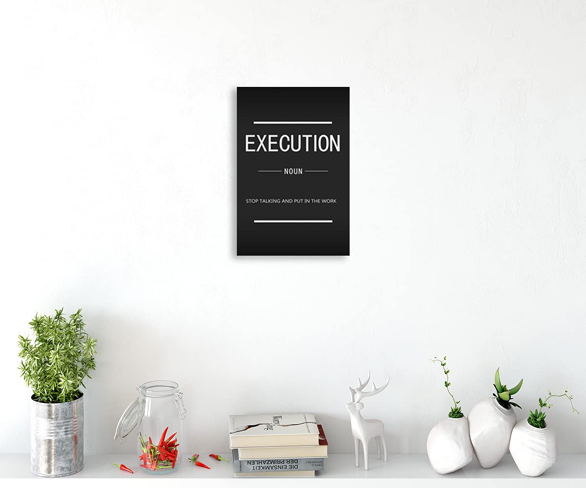 Inspirational Canvas Wall Art Execution Noun Printed Artwork Modern Inspirational Entrepreneur Quotation Poster Home Decor Living Room Office Stretching Frame Ready to Hang[12''W X 18''H]