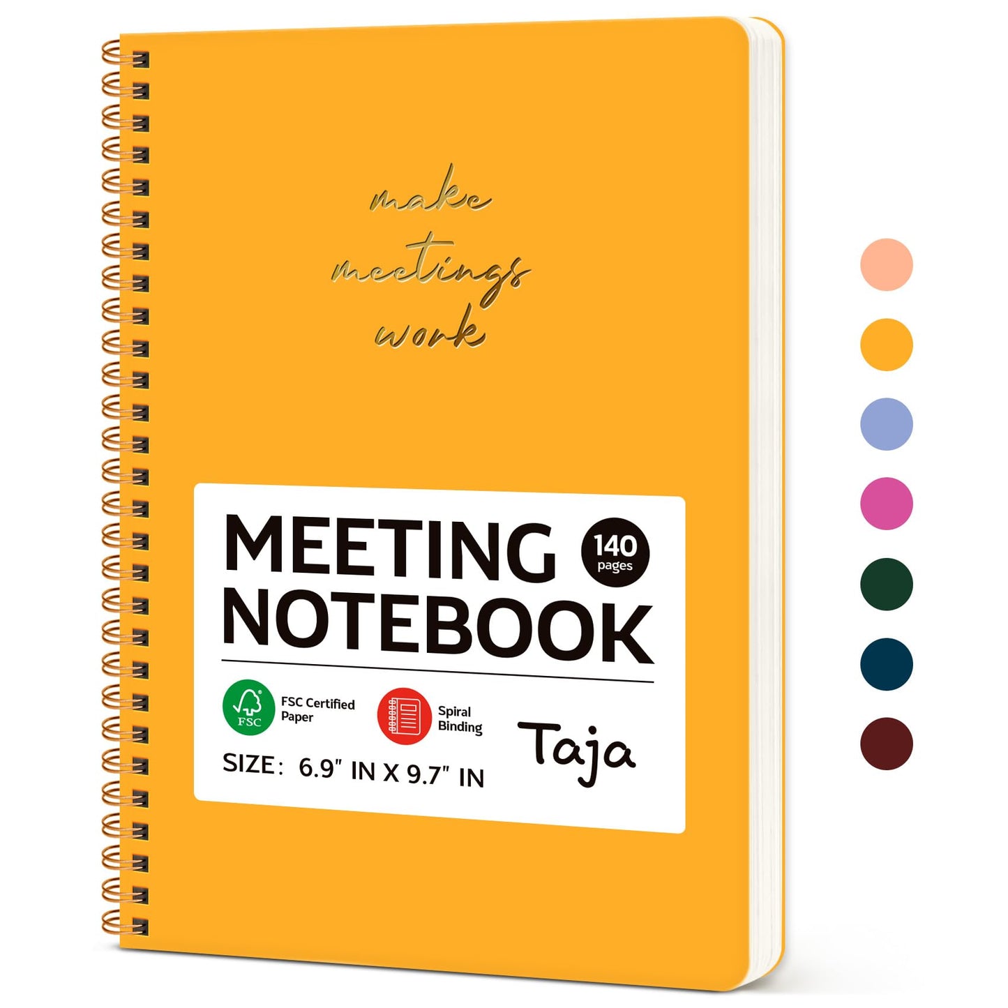 Taja Meeting Notebook for Work Organization - Work notebook with action items, Meeting Minutes Planner Notebook, Perfect Office Supplies for Men & Women - Yellow