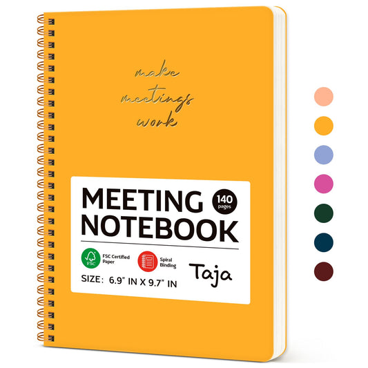 Taja Meeting Notebook for Work Organization - Work notebook with action items, Meeting Minutes Planner Notebook, Perfect Office Supplies for Men & Women - Yellow
