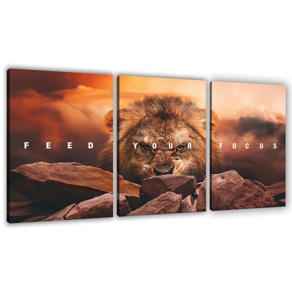 Motivational Wall Art Inspirational Wall Art 3 Pieces Canvas Poster Wall Painting Lion Artwork for Living Room Bedroom Home Decor Prints Pictures Office Wall Decor Framed Ready to Hang 36''Wx 16''H