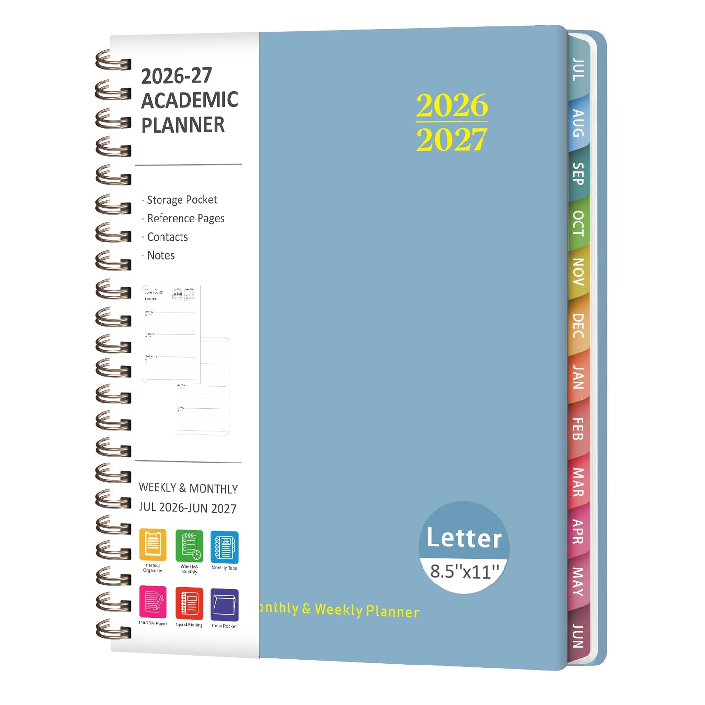 Planner 2026-2027, Weekly and Monthly Academic Planner, July 2026 - June 2027, Hardcover Calendar Agenda Book for School Year Planning, School Supplies for Teacher and Student, Letter Size(8.5'' x 11'')