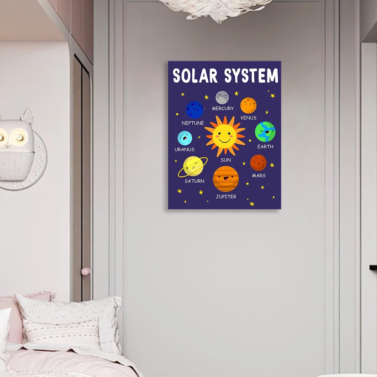 OTINGQD Solar System Wall Decor,Space Nursery Wall Art,Outer Space Canvas Wall Art,Planet Themed Wall Decor for Kids Toddler Boys Room Classroom